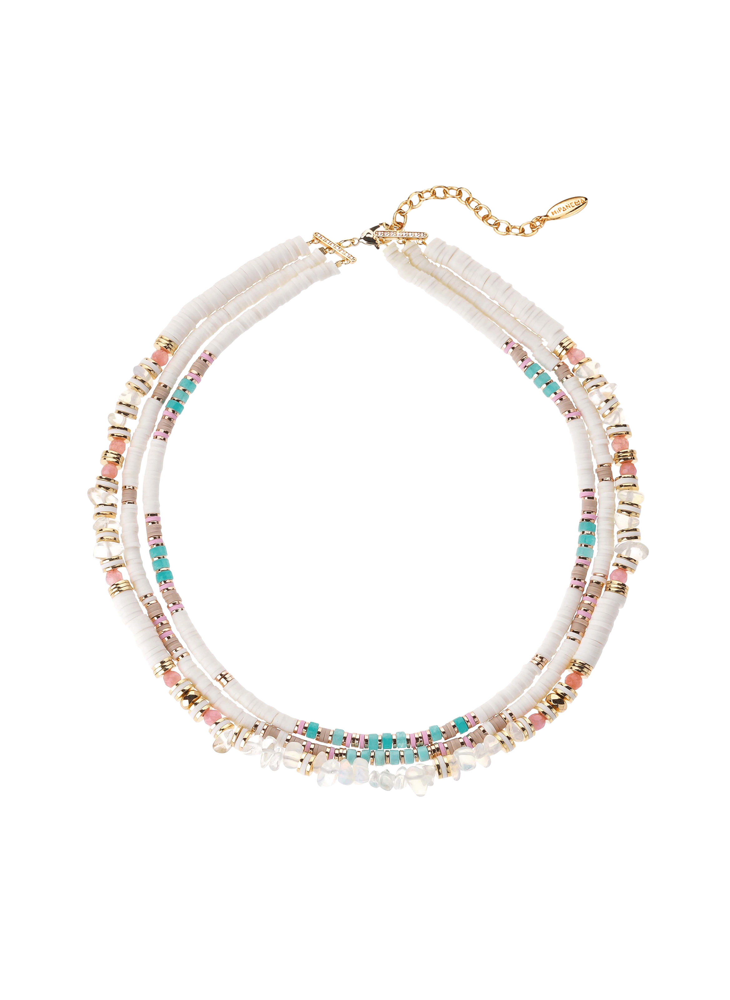 Multilayer necklace with pearls and sequins HIPANEMA White