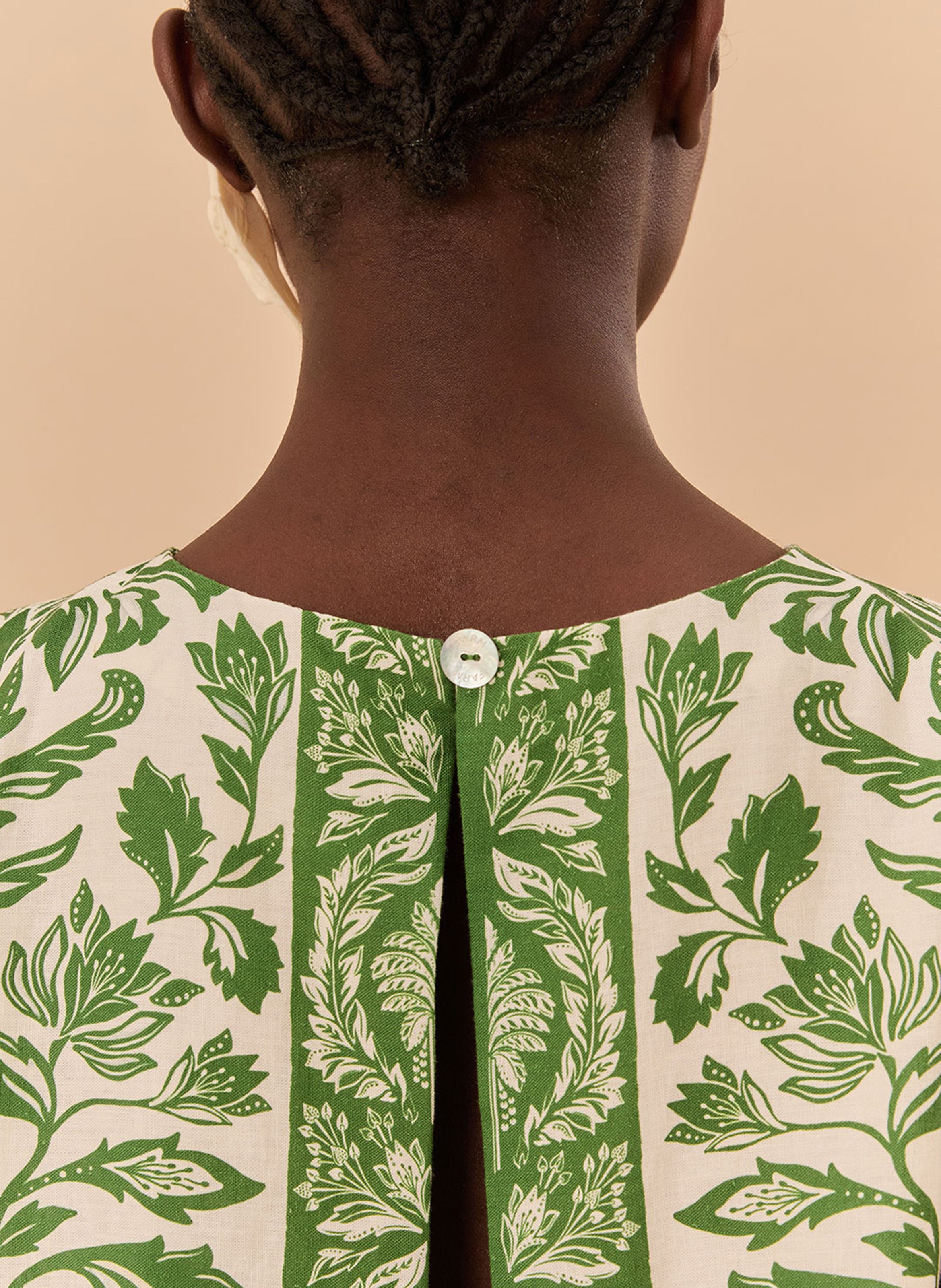 Straight blouse in printed blended linen FARM RIO Green