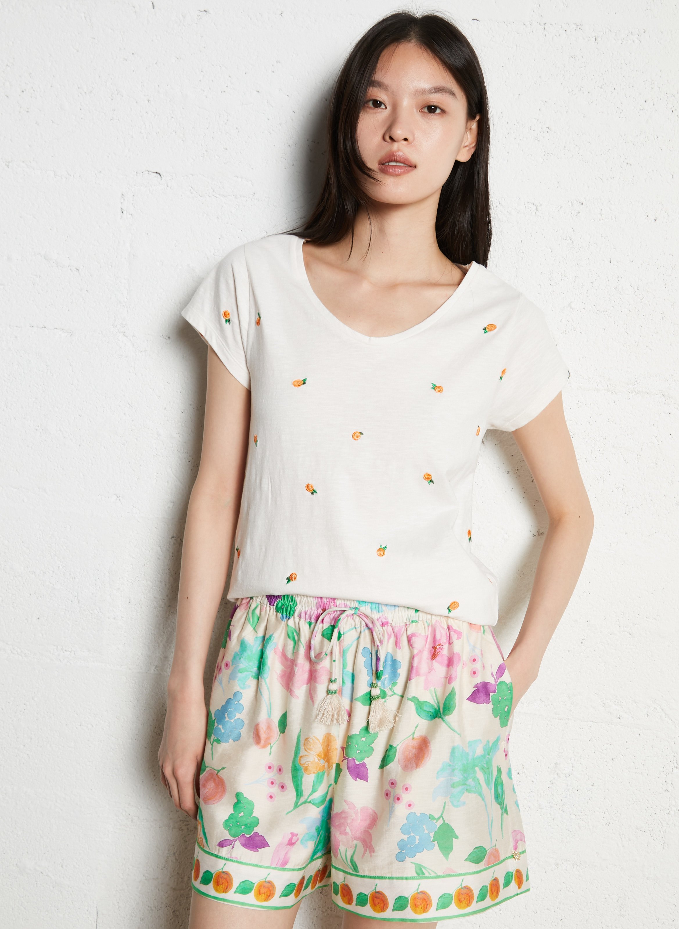 tee-shirt droit col rond en coton bio FABIENNE CHAPOT Blanc