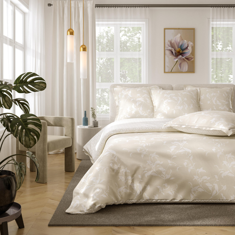 Parure de couette "imprimé double face" percale pur coton peigné 80 fils/cm²  pour lit 160 à 180 king size COTON PUR