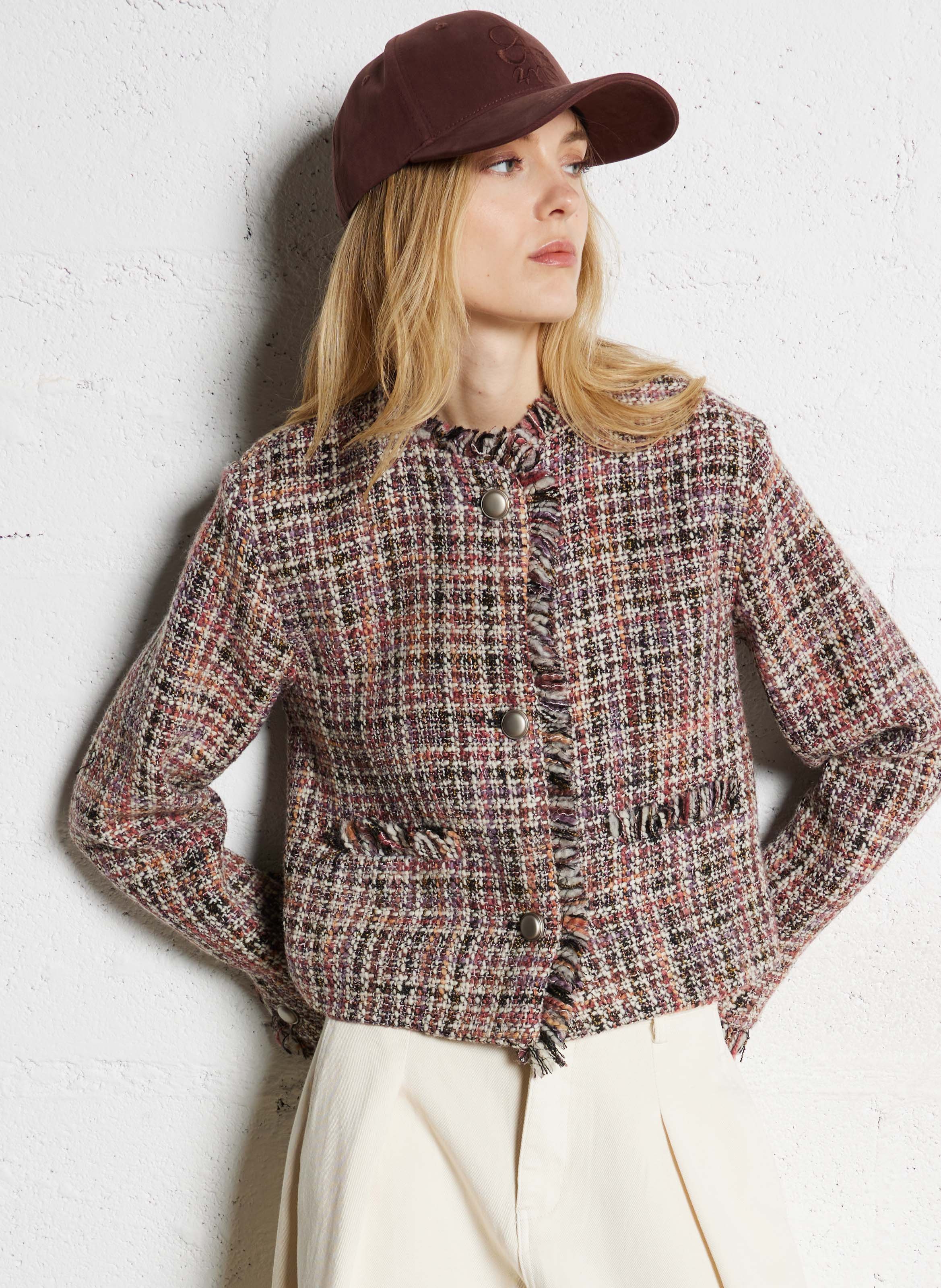 Veste droite en laine recyclée mélangée SUNCOO Rouge