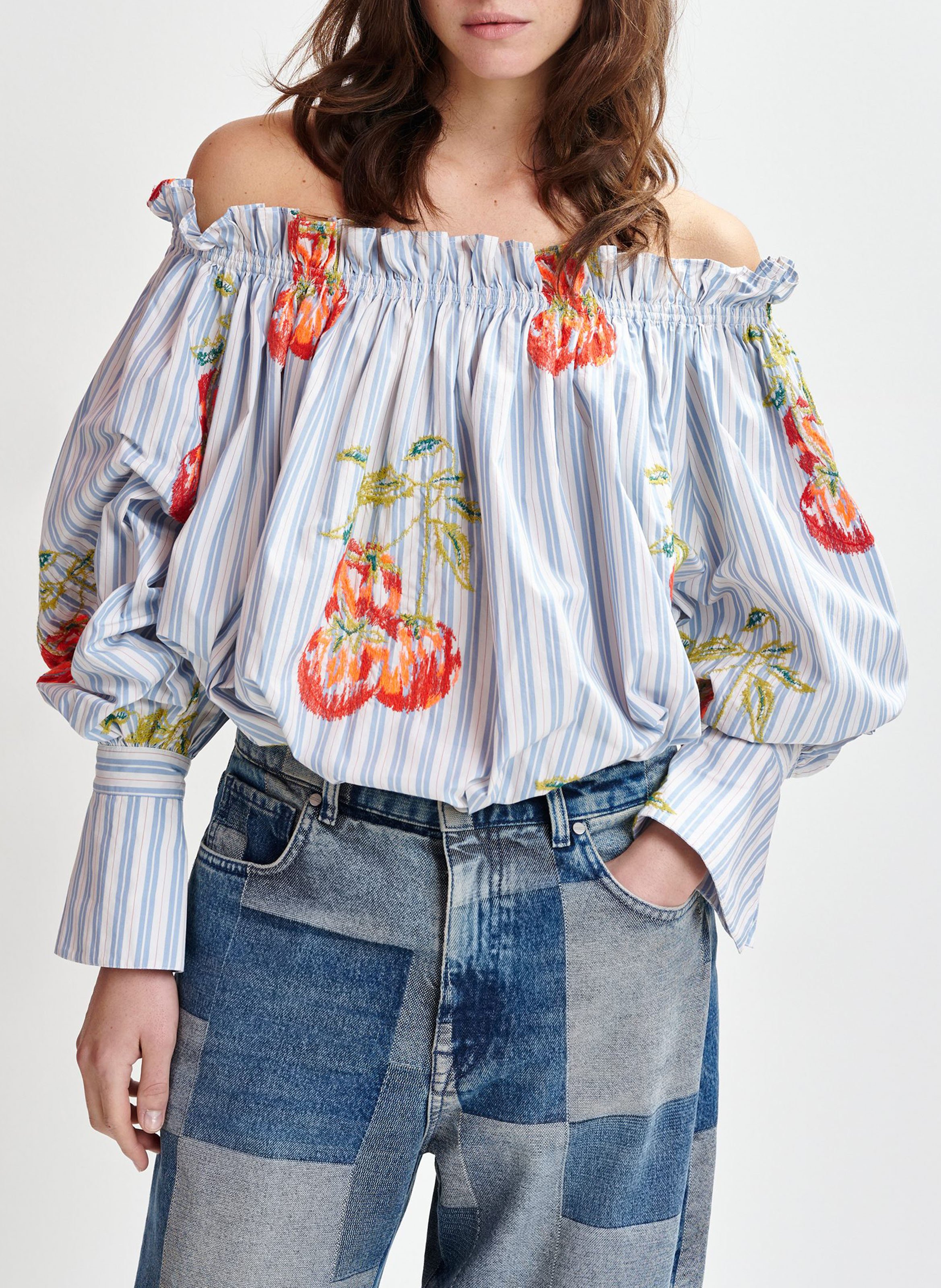 Chemise épaules dénudées à rayures ESSENTIEL ANTWERP Bleu