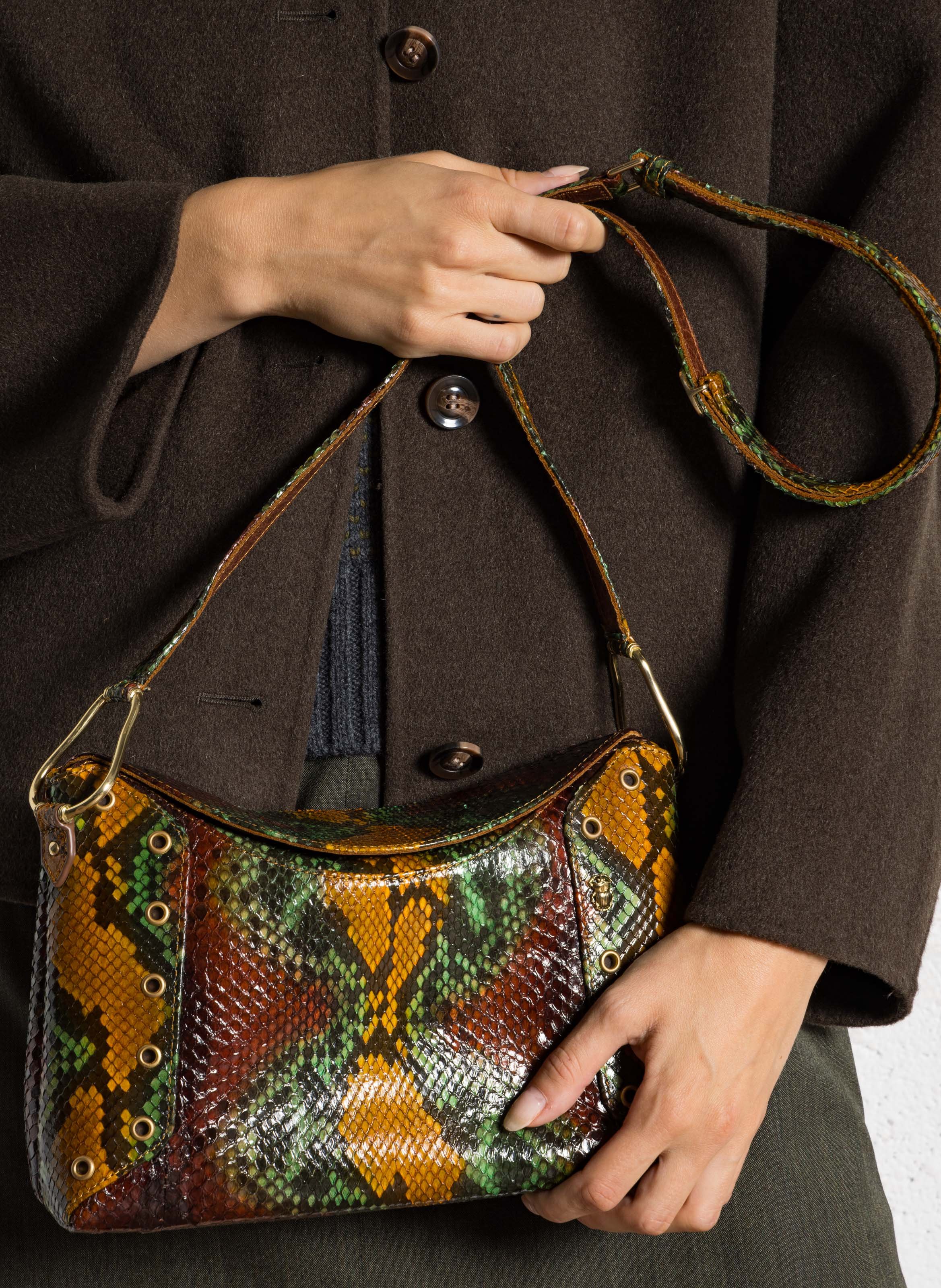 Sac bandoulière en cuir python mélangé CLARIS VIROT Marron