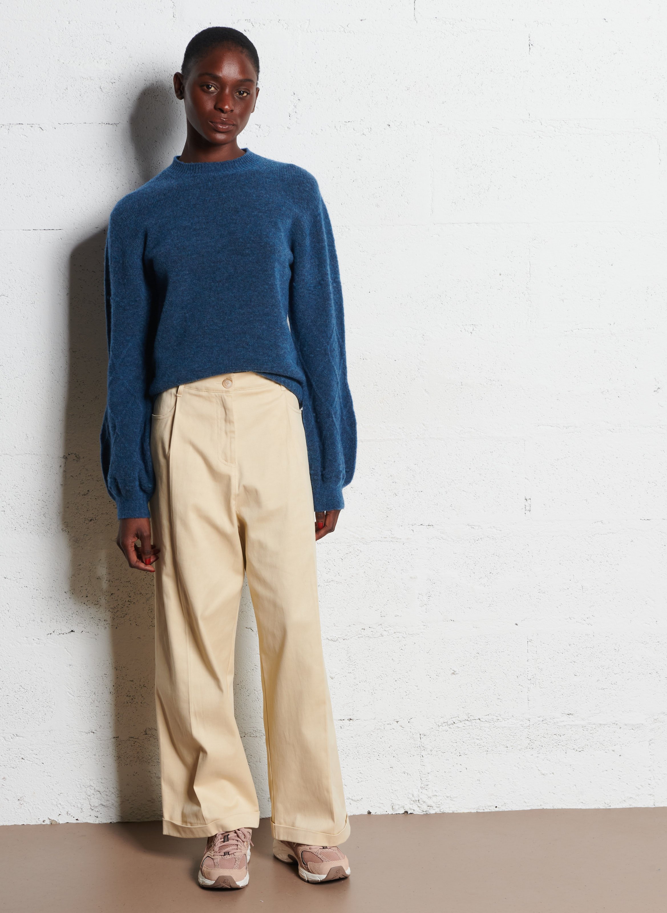 Pull col rond en laine mélangée MOMONI Bleu