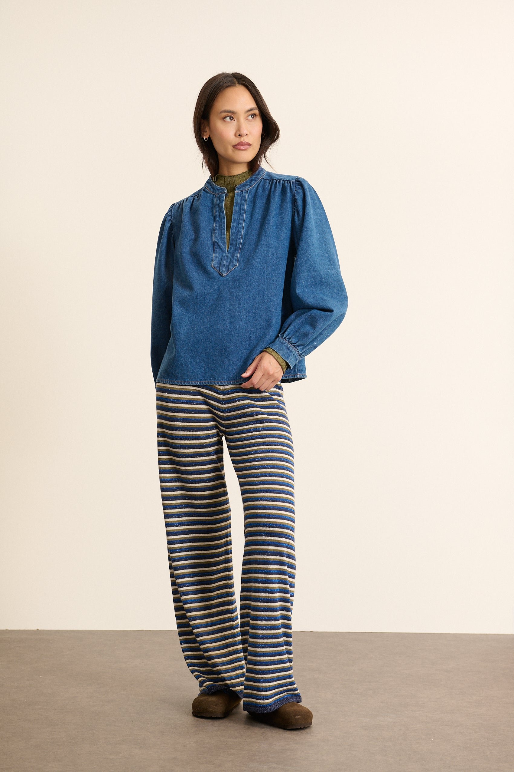 Long-sleeved Tunisian collar blouse GARANCE PARIS Blue