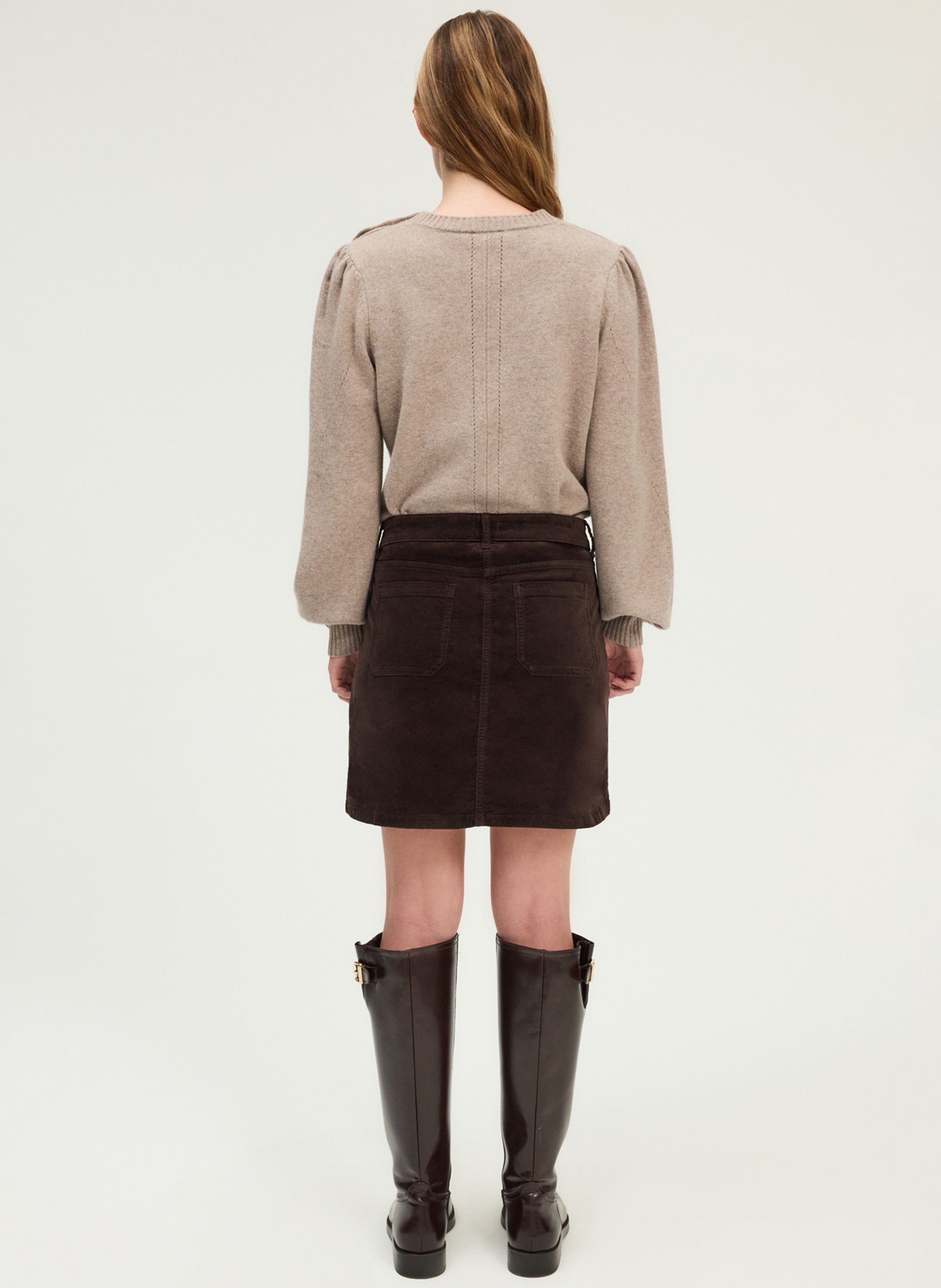 Jupe courte en coton mélangé PABLO Marron