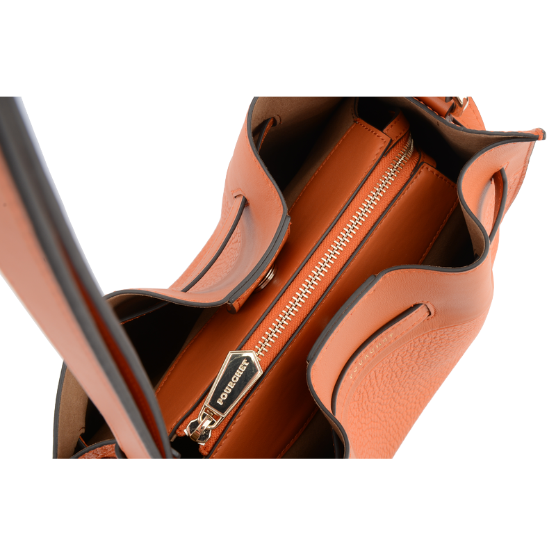 Shoulder bag - cowhide leather POURCHET Orange