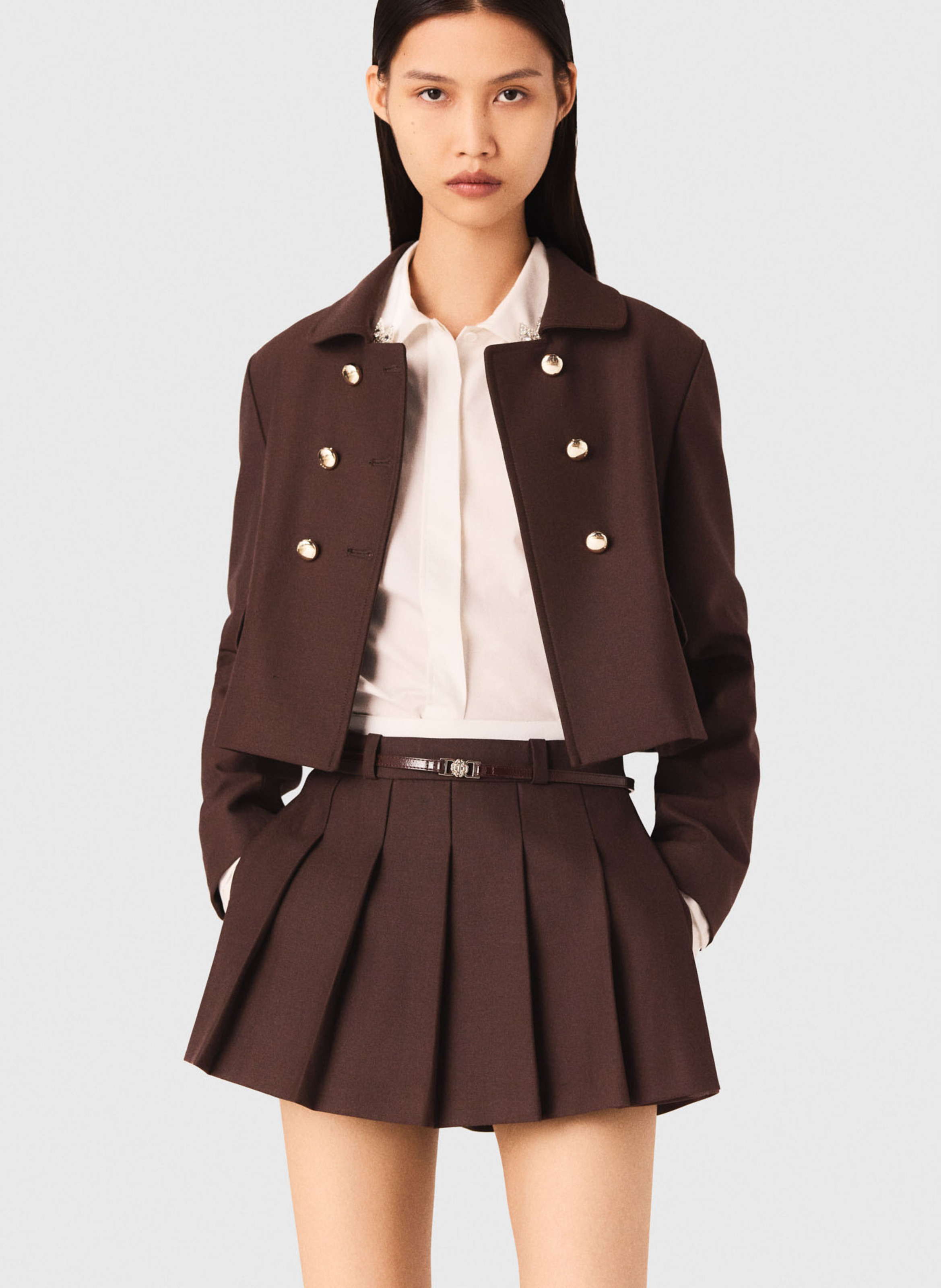 Veste courte droite col classique MAJE Marron