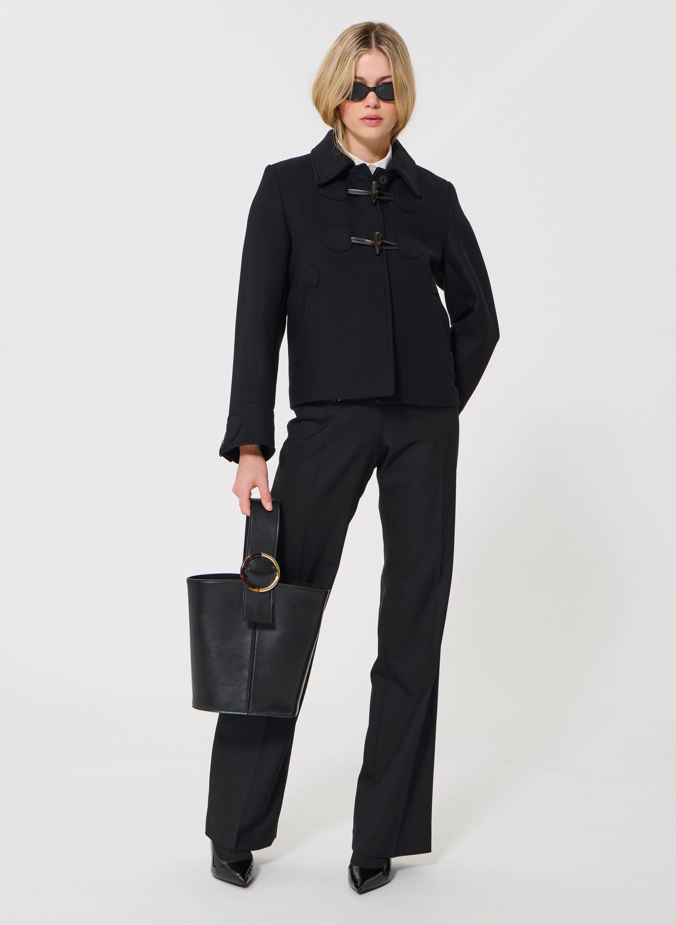 Short solid color wool blend coat TARA JARMON Black