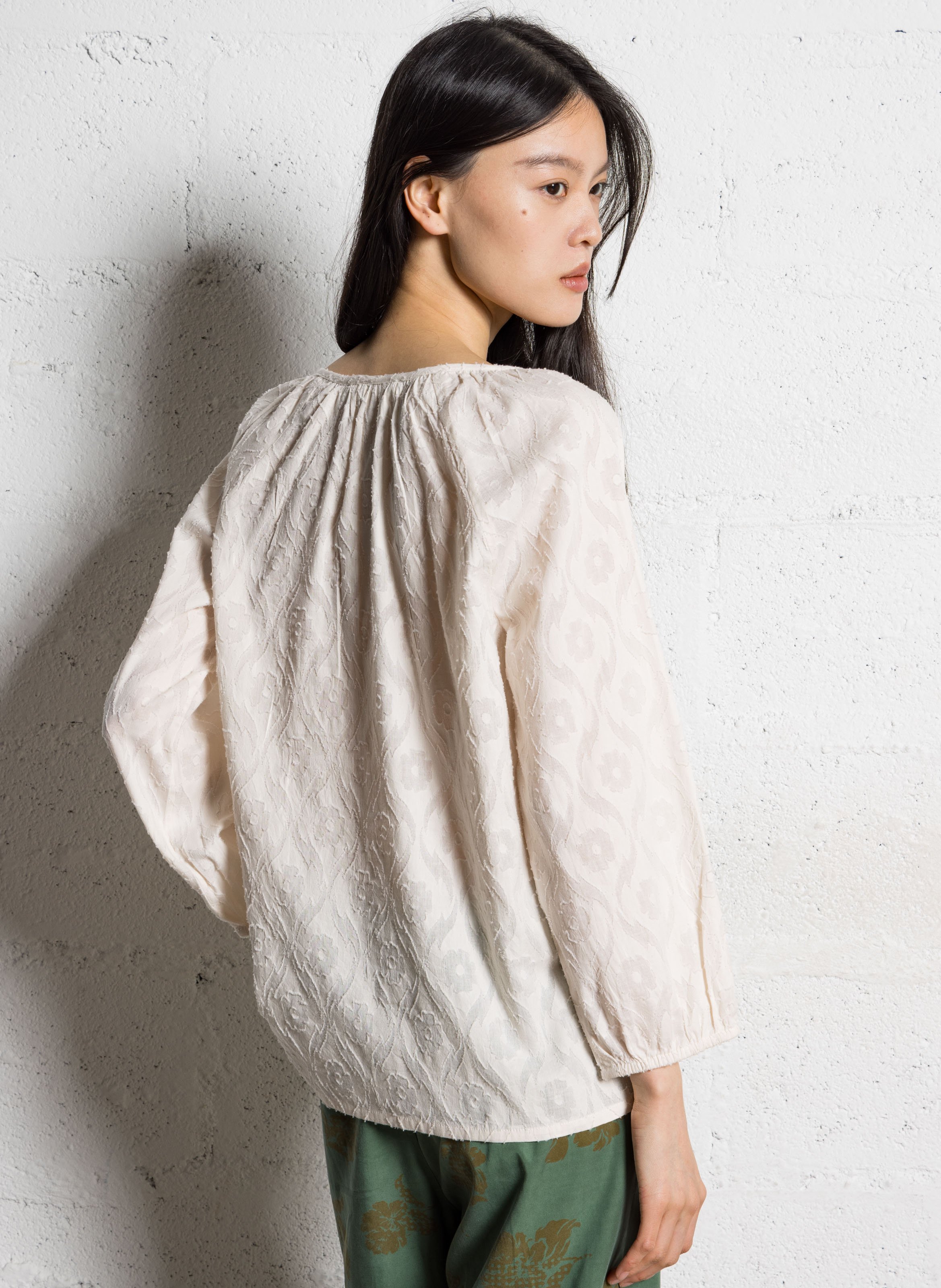 Jacquard blouse with Tunisian collar NICE THINGS Beige