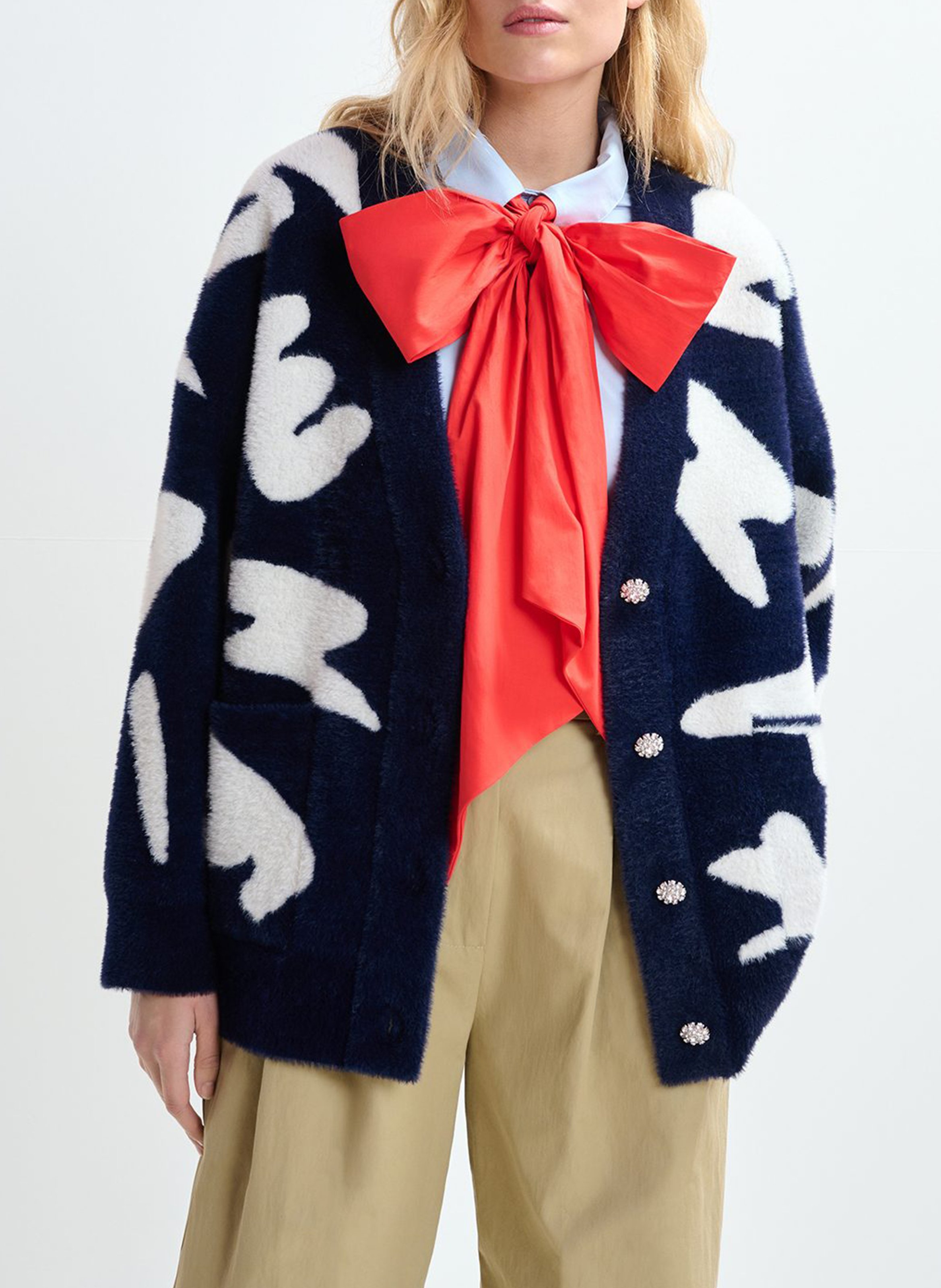 Cardigan à motifs col v ESSENTIEL ANTWERP Bleu