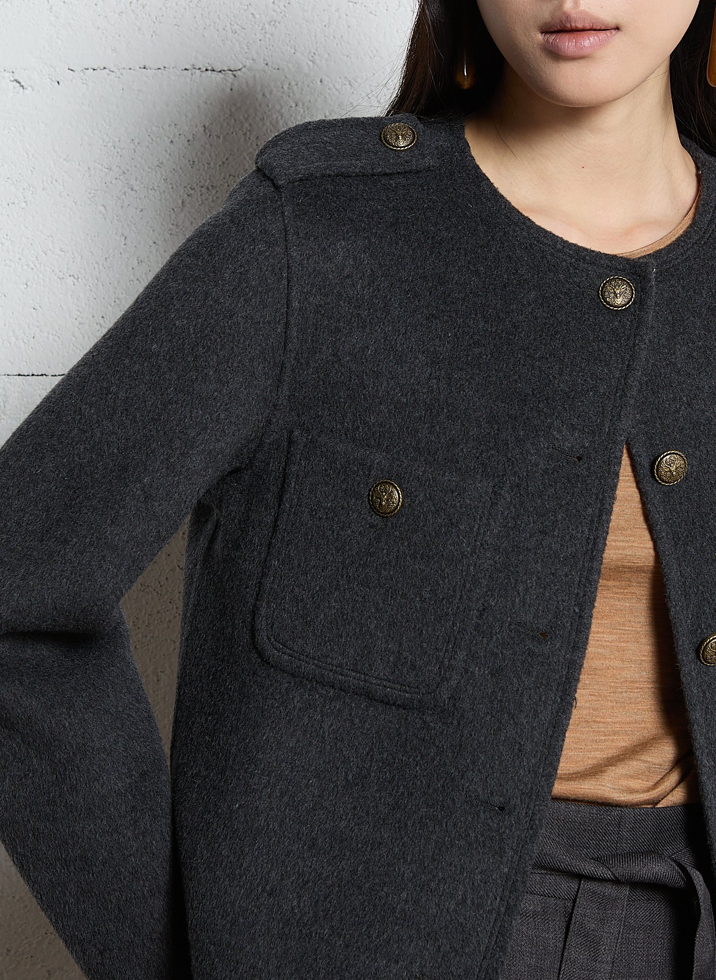 Straight buttoned coat in blended wool MAISON 123 Grey