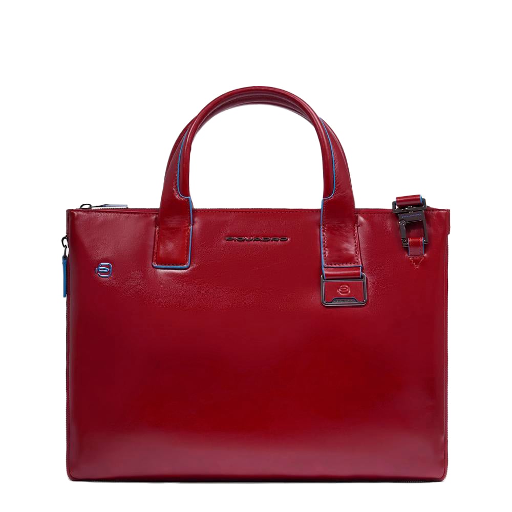 Customizable leather bag for laptop and ipad® with shockproof and rfid protection PIQUADRO Red