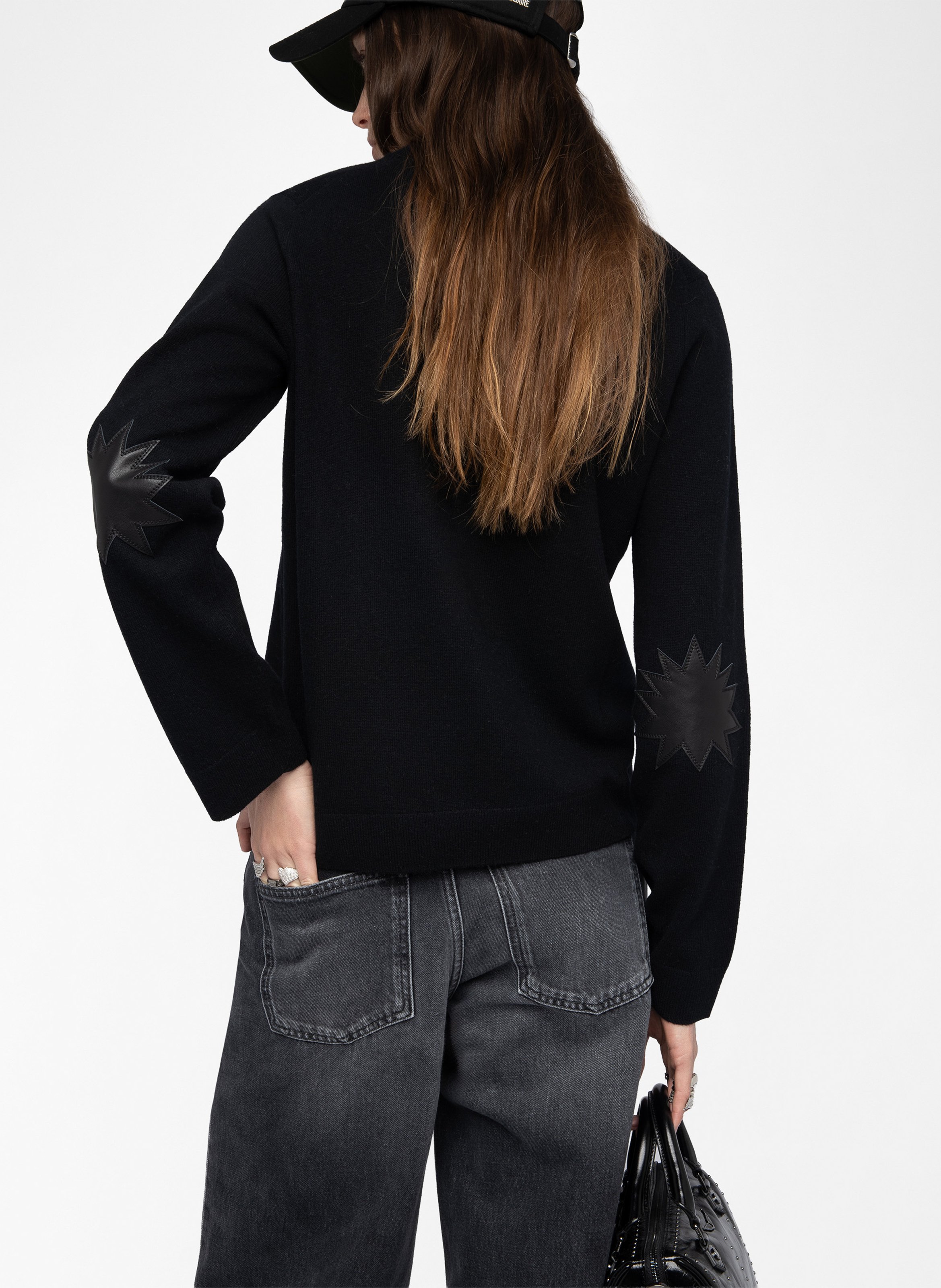 Pull col rond avec patchs en cuir ZADIG&VOLTAIRE Noir