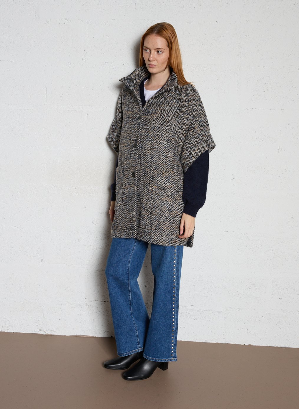 High-neck wool-blend cape MAISON 123 Blue