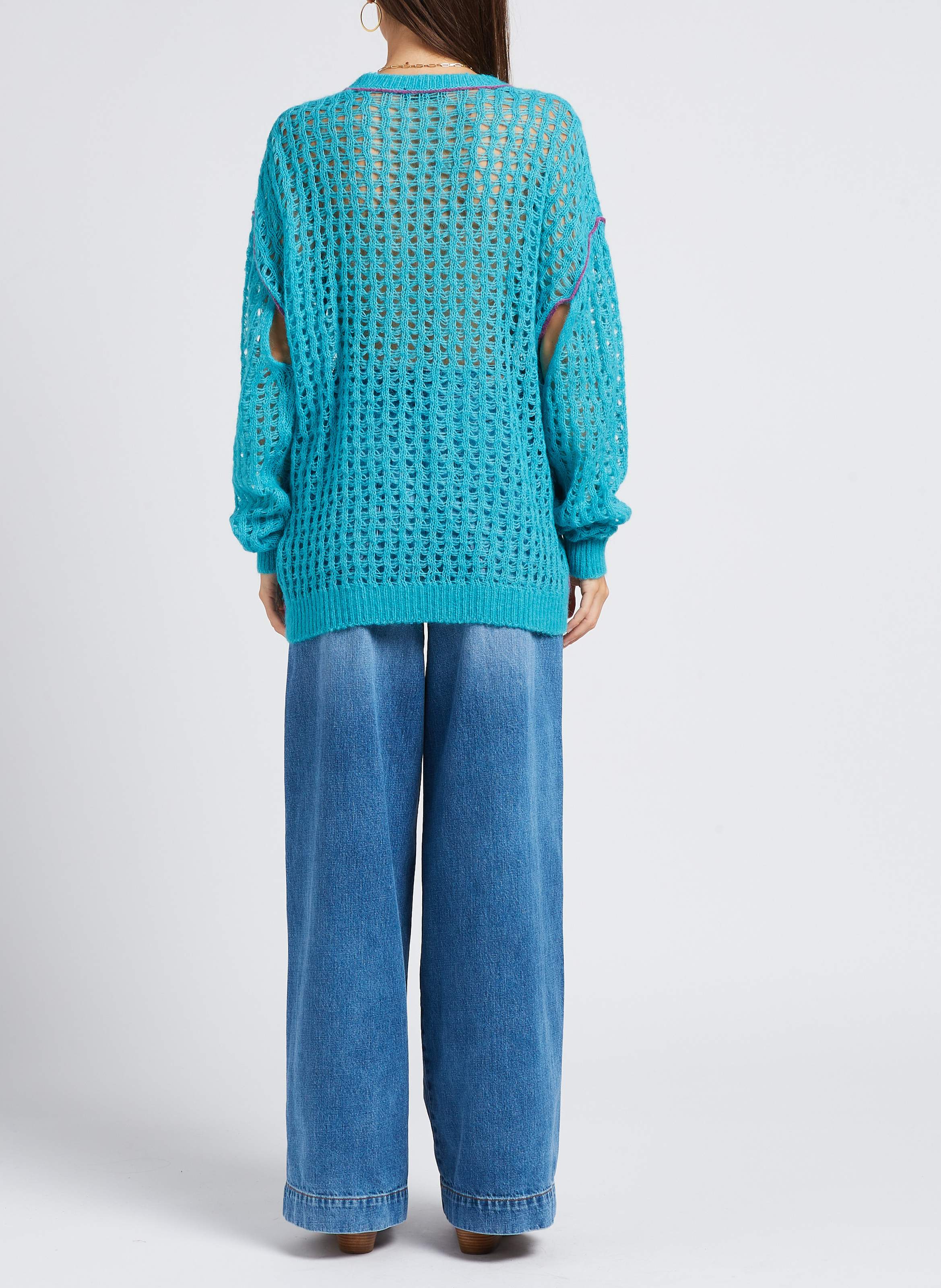 V-neck sweater in mesh MES DEMOISELLES Blue