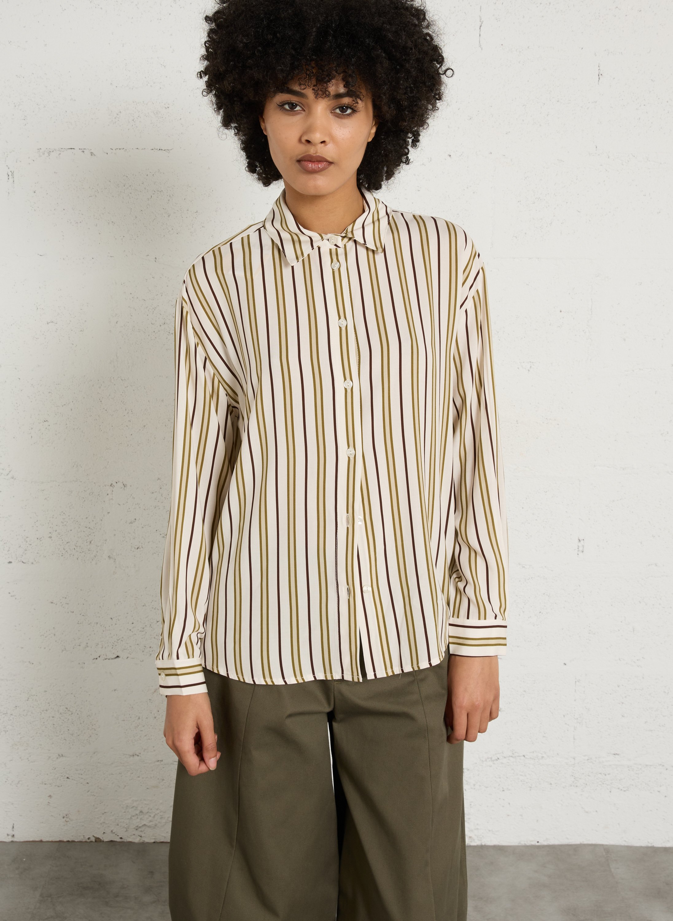 Classic Striped Straight-Cut Shirt PLEASE Beige