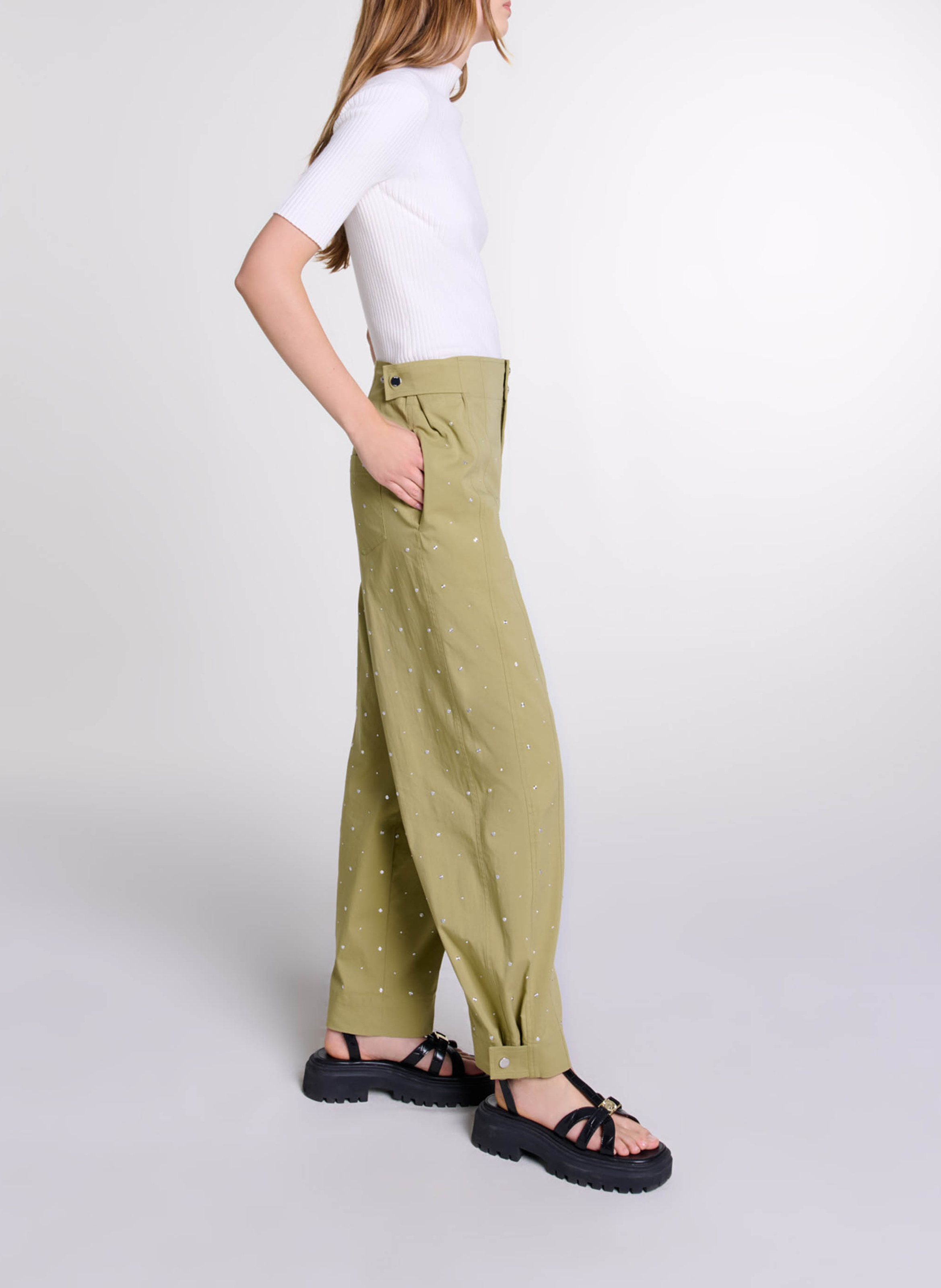 Round-neck cotton-blend cardigan MAJE Beige