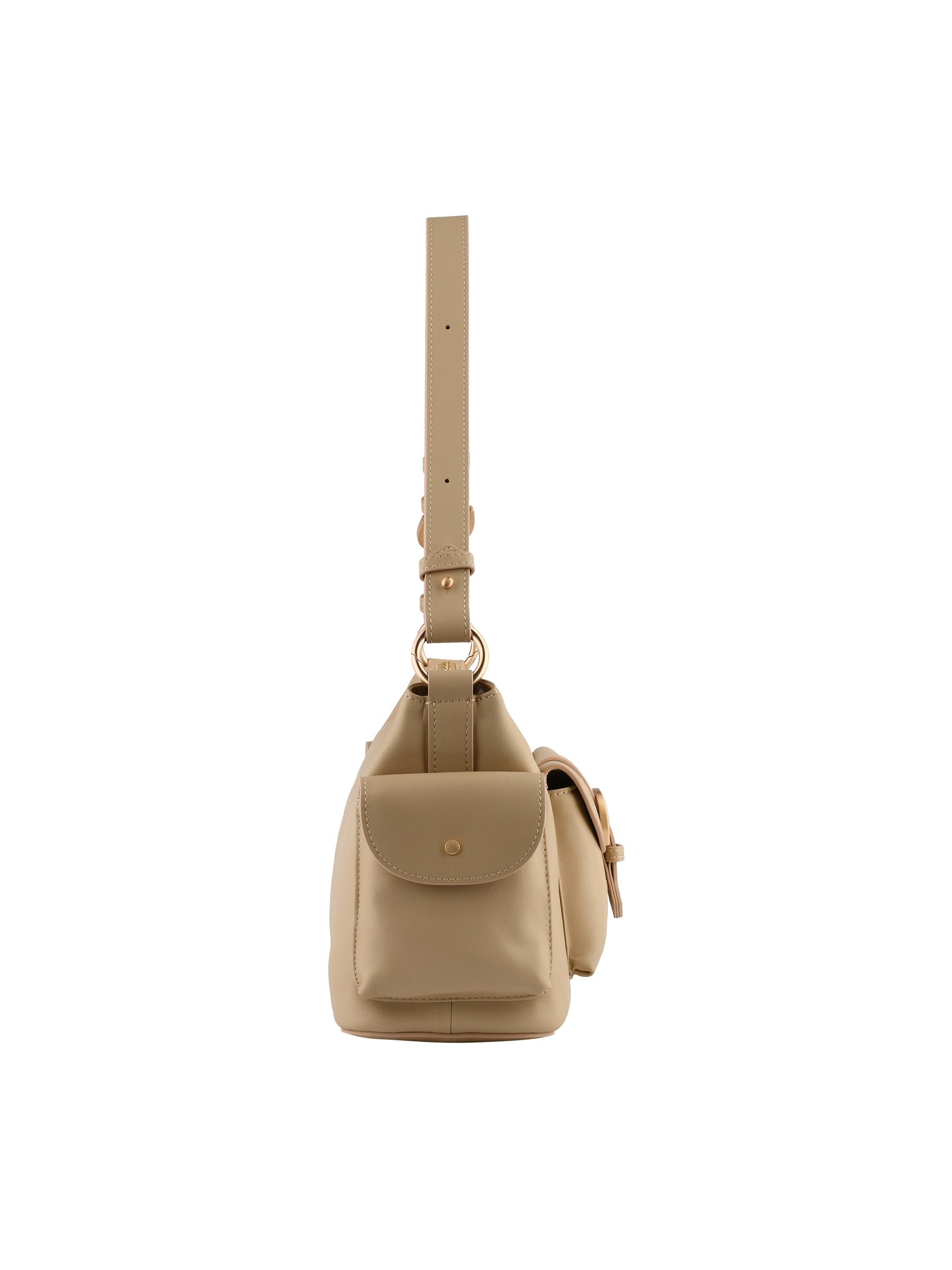 Calfskin leather shoulder bag POURCHET Beige