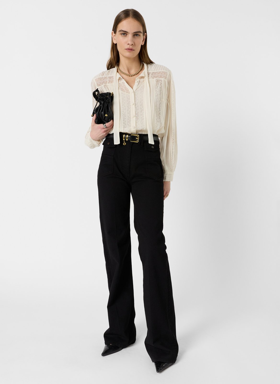 Classic-collar shirt with ribbon tie GERARD DAREL White