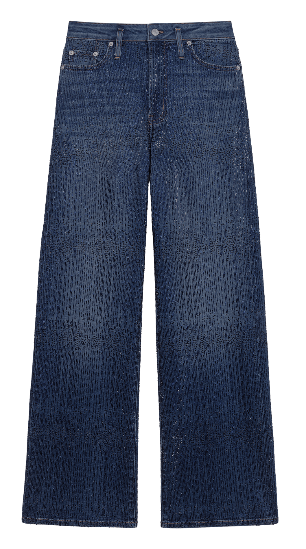 Wide leg jeans with rhinestones in blended cotton MAJE Blue