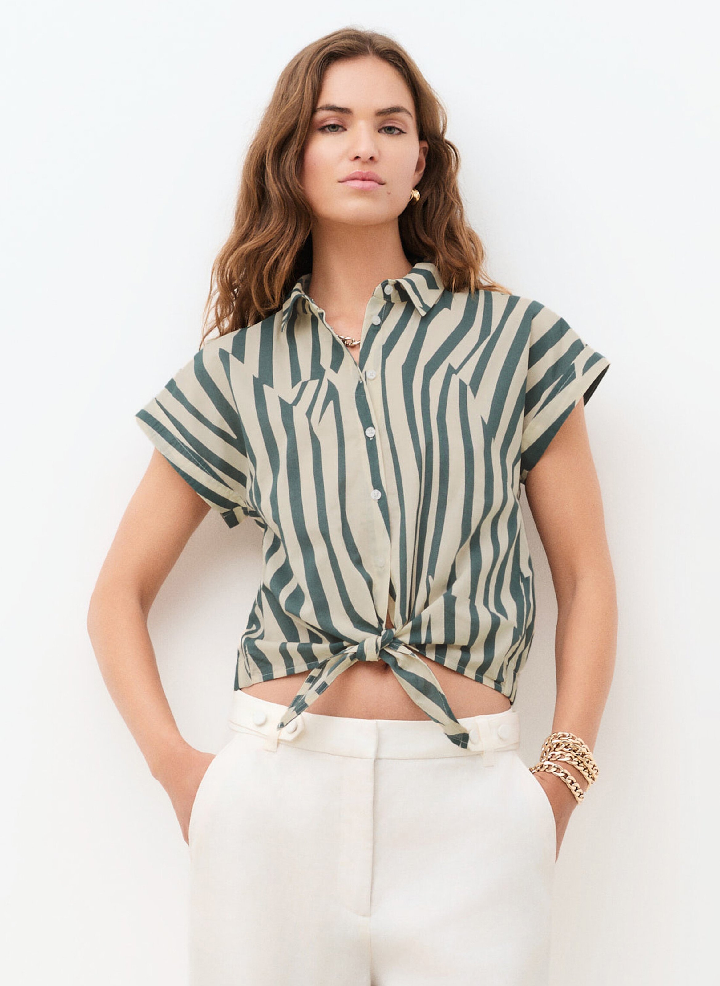 Chemise droite col classique en coton bio imprimé CAROLL Vert