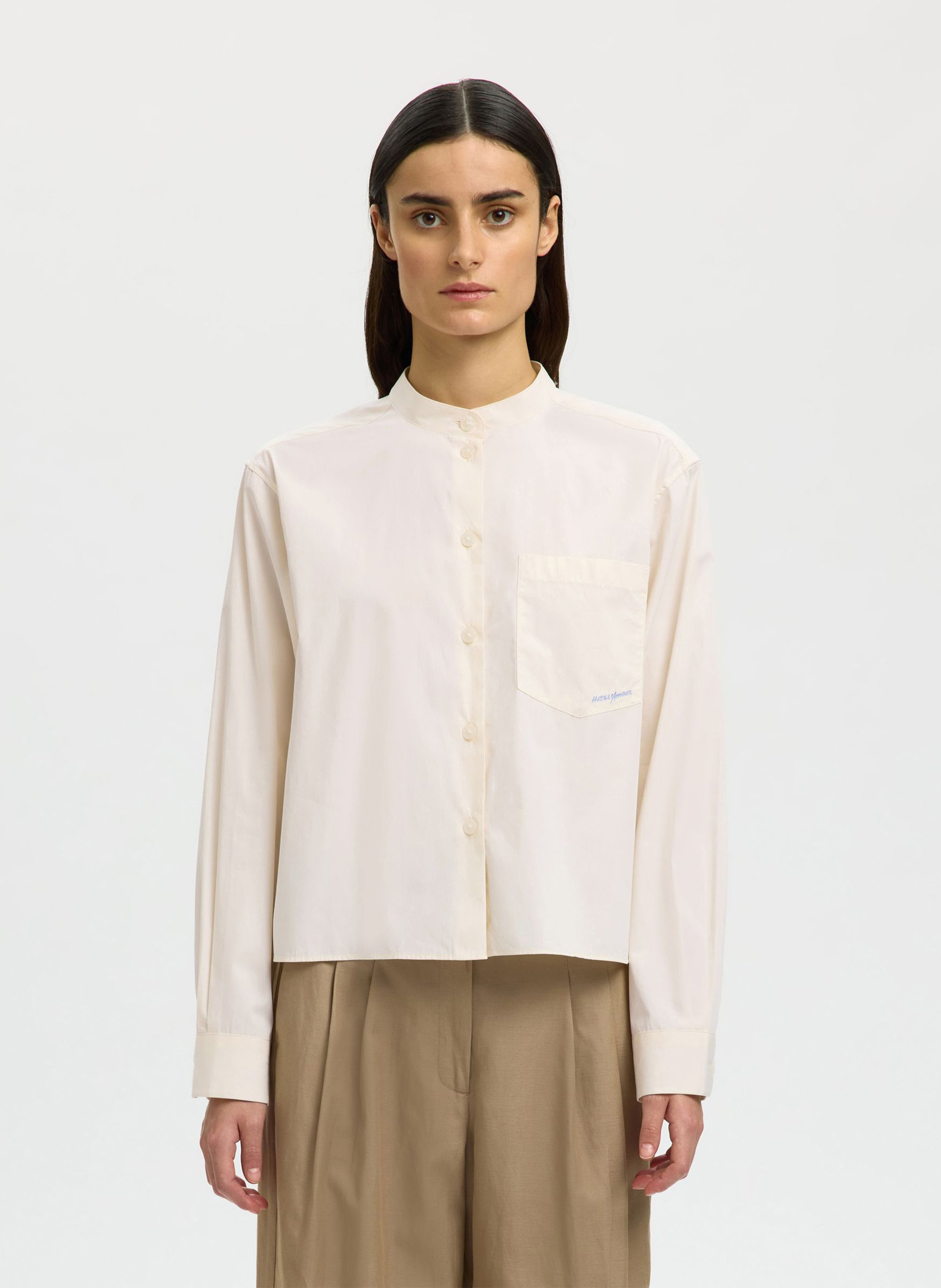 Round-neck cotton shirt SELECTED Beige