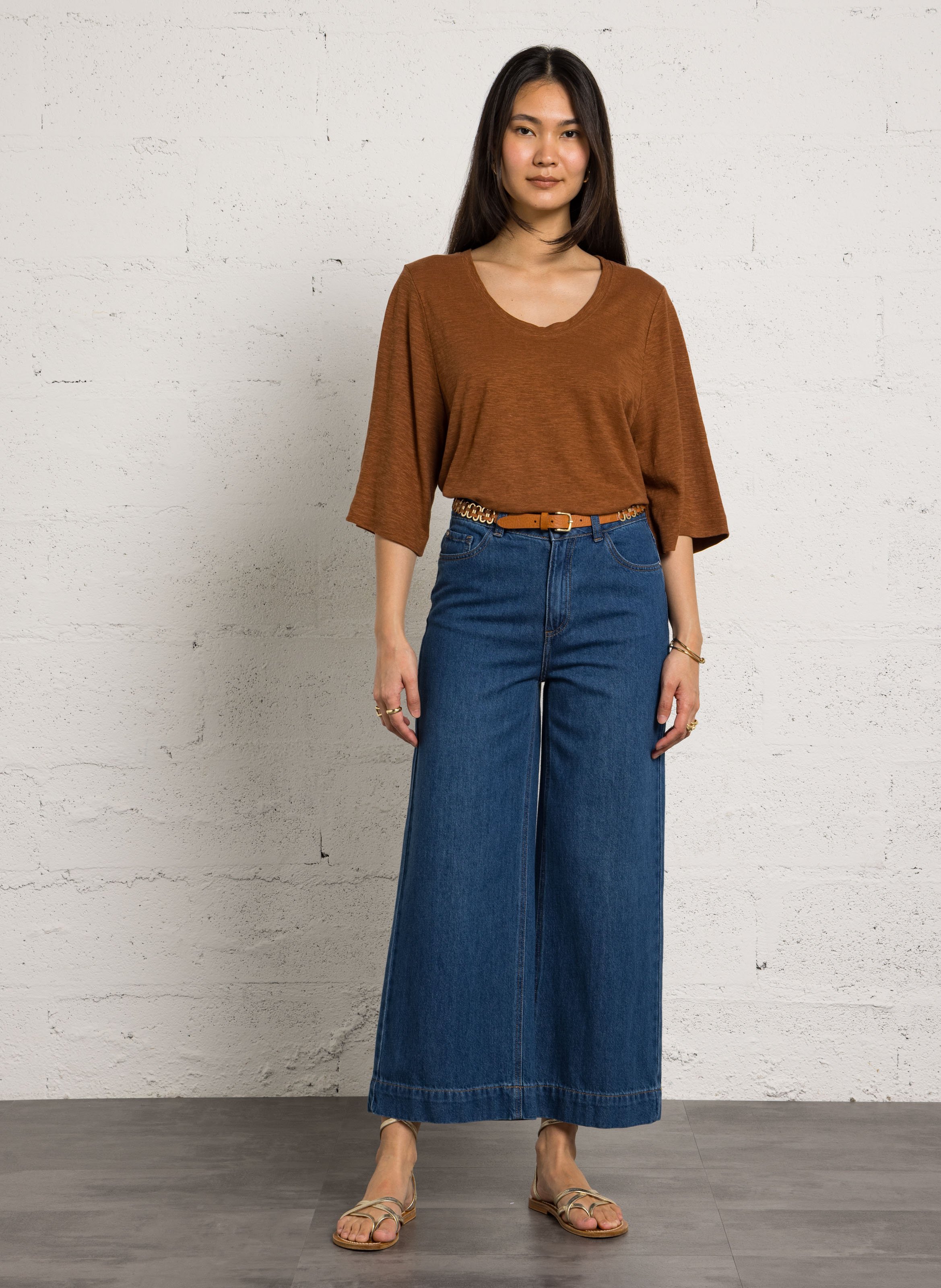 Effen top met lange mouwen en ronde hals MAISON 123 Bruin