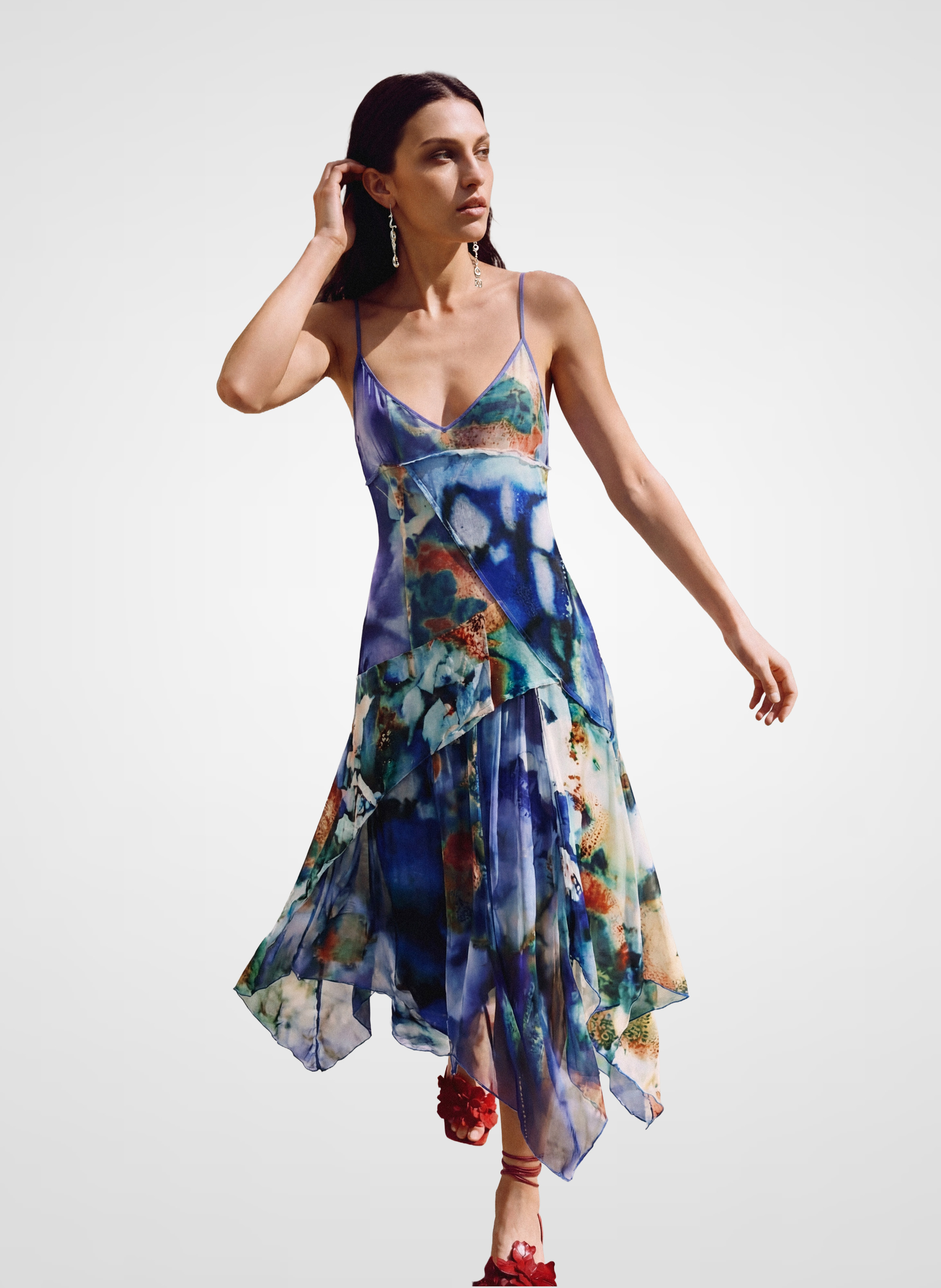 Robe midi asymétrique imprimée DESIGUAL Bleu