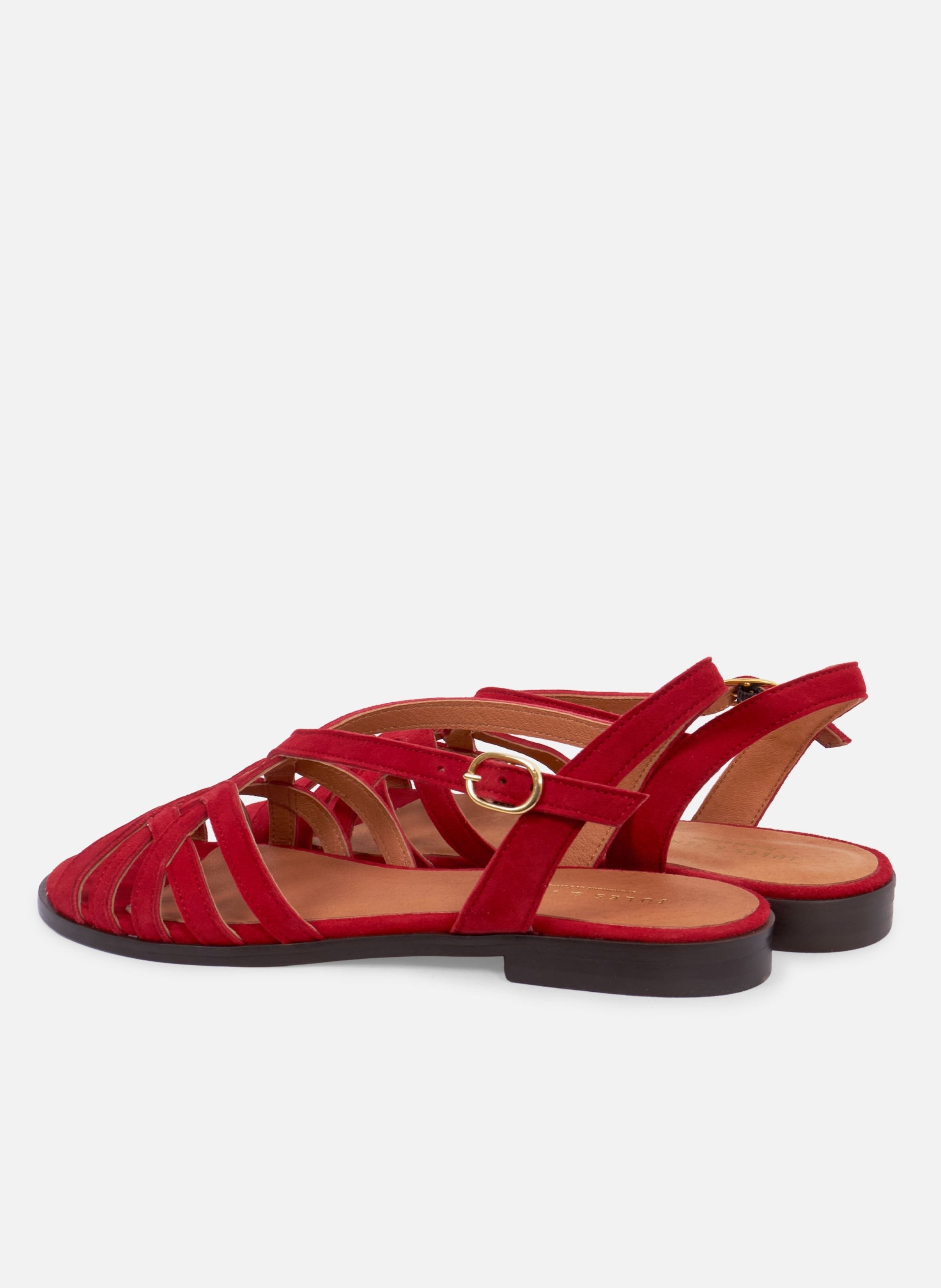 Flat suede leather strap sandals JULES & JENN Red