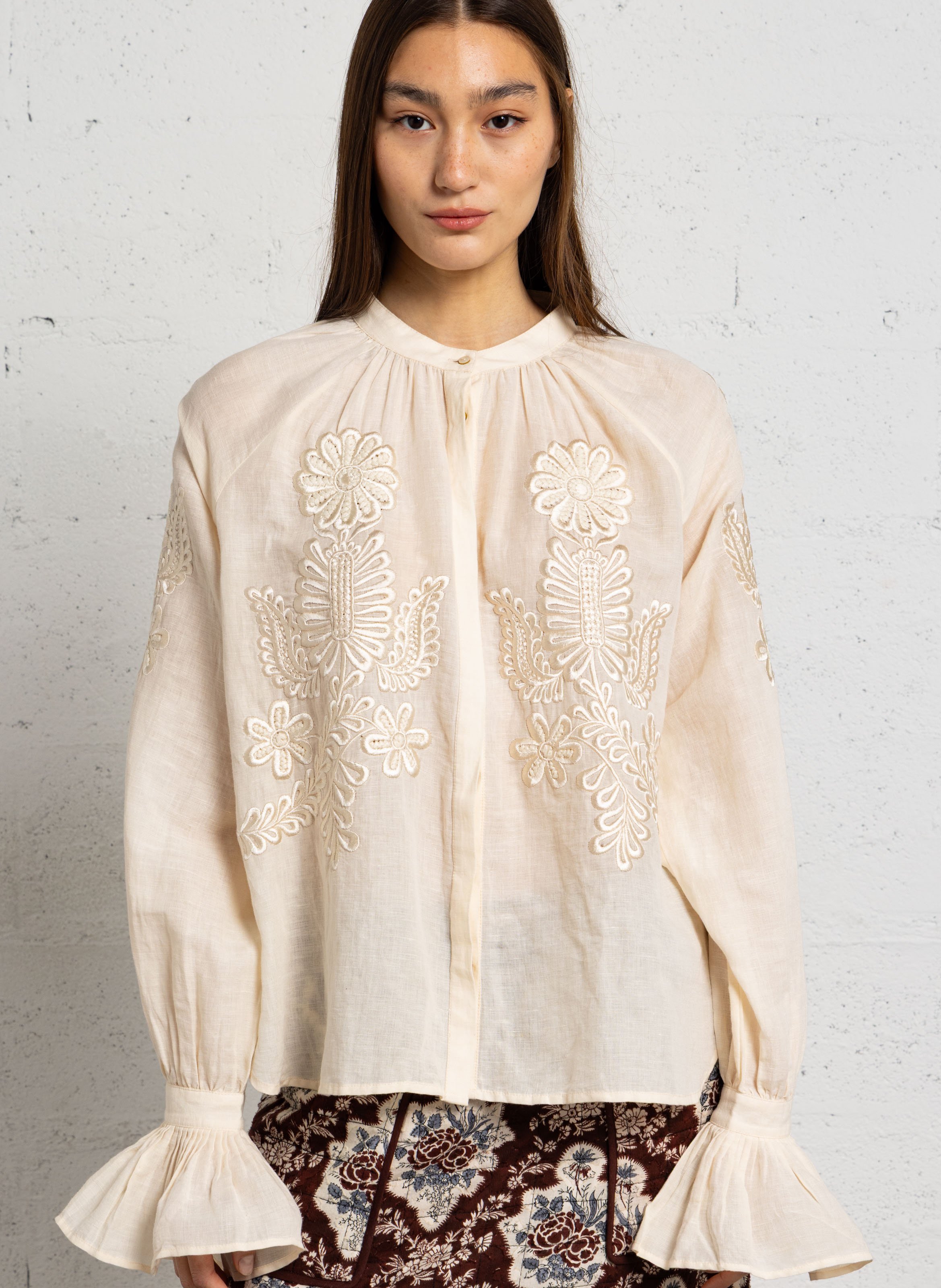 Oversized linnen en katoenen hemd ANTIK BATIK Wit