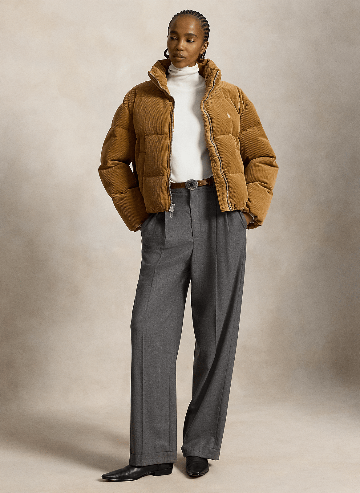 Recht ribfluwelen gewatteerde jas van gemengd katoen POLO RALPH LAUREN Beige