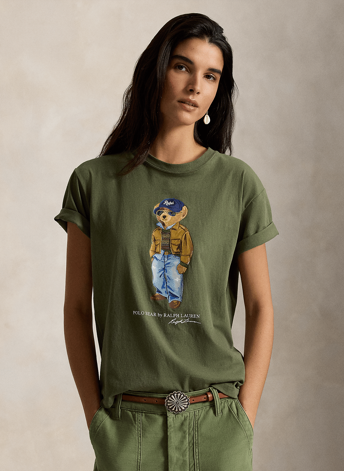 Straight round-neck cotton T-shirt with screen print POLO RALPH LAUREN Green
