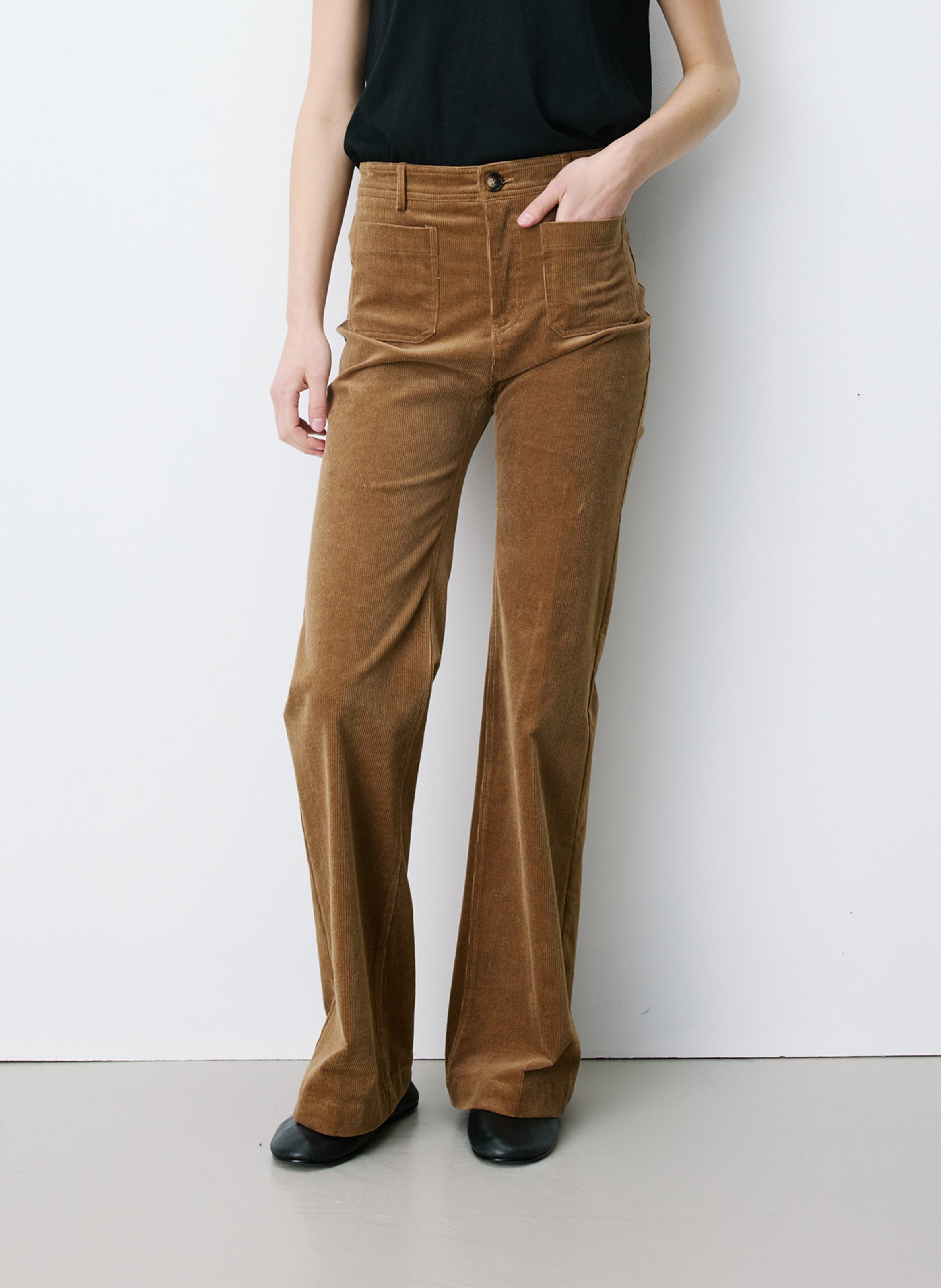 Pantalon droit côtelé en coton mélangé GRACE ET MILA Marron