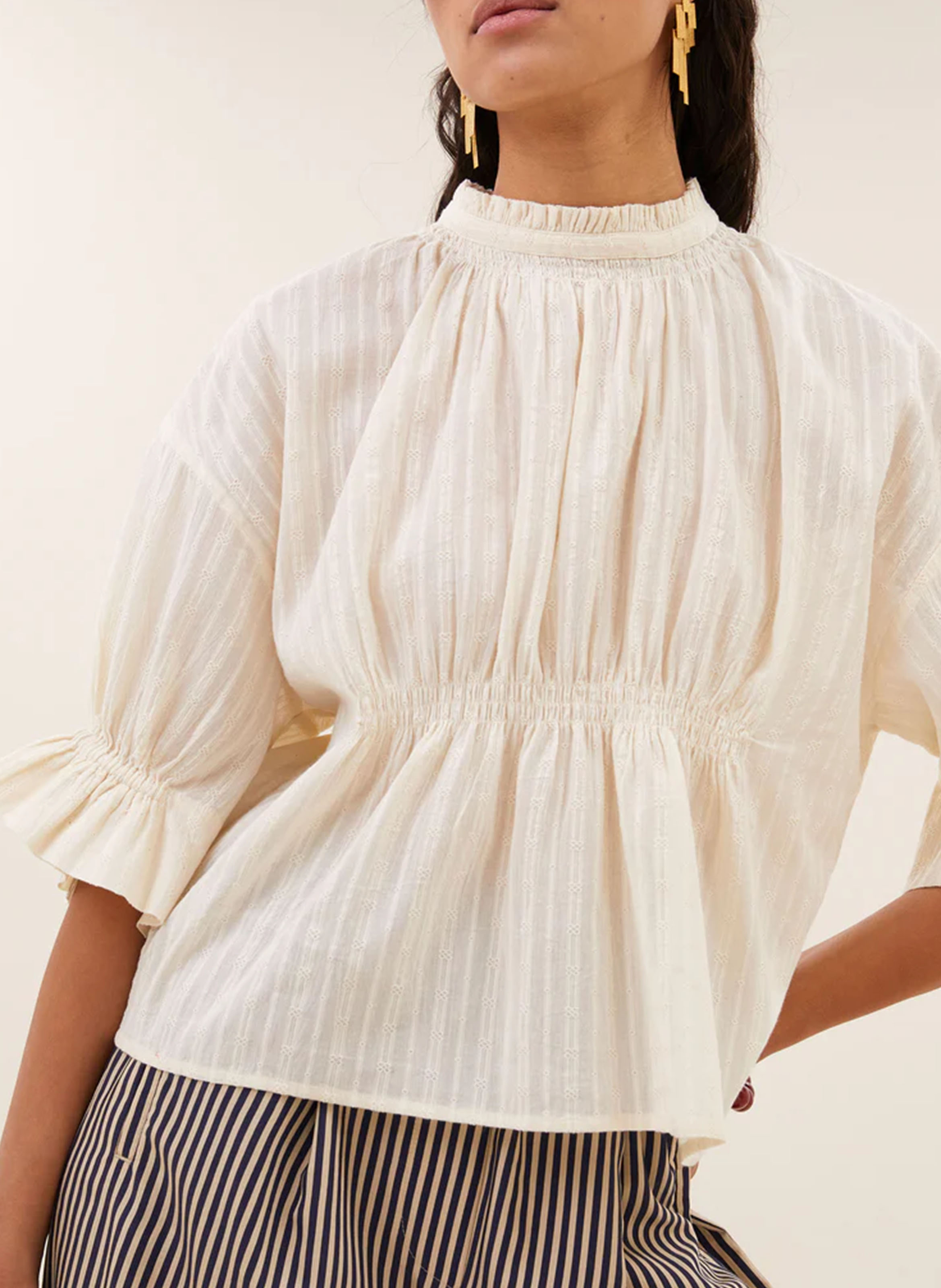 Blouse col montant en coton BY BAR Beige