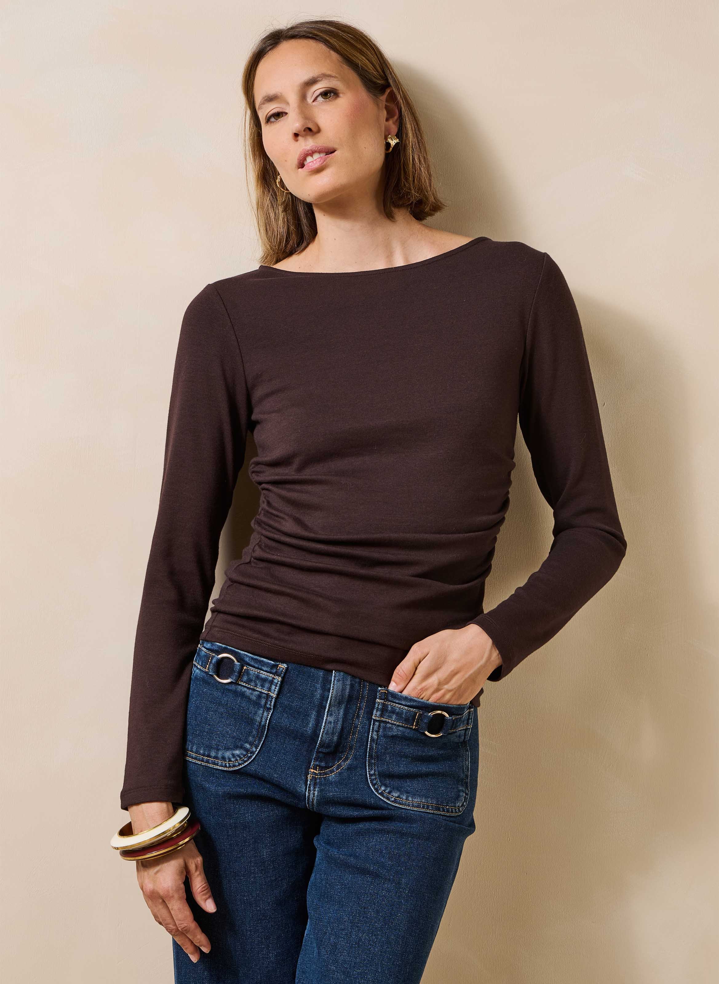 Tee-shirt droit col rond LA FEE MARABOUTEE Marron