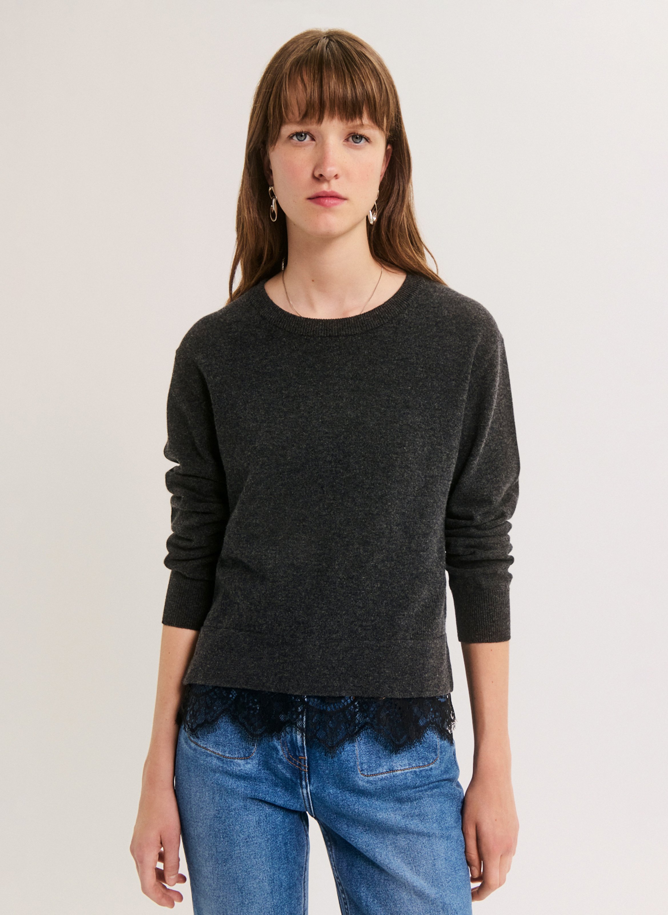 Gerade geschnittener Wollpullover PABLO Grau