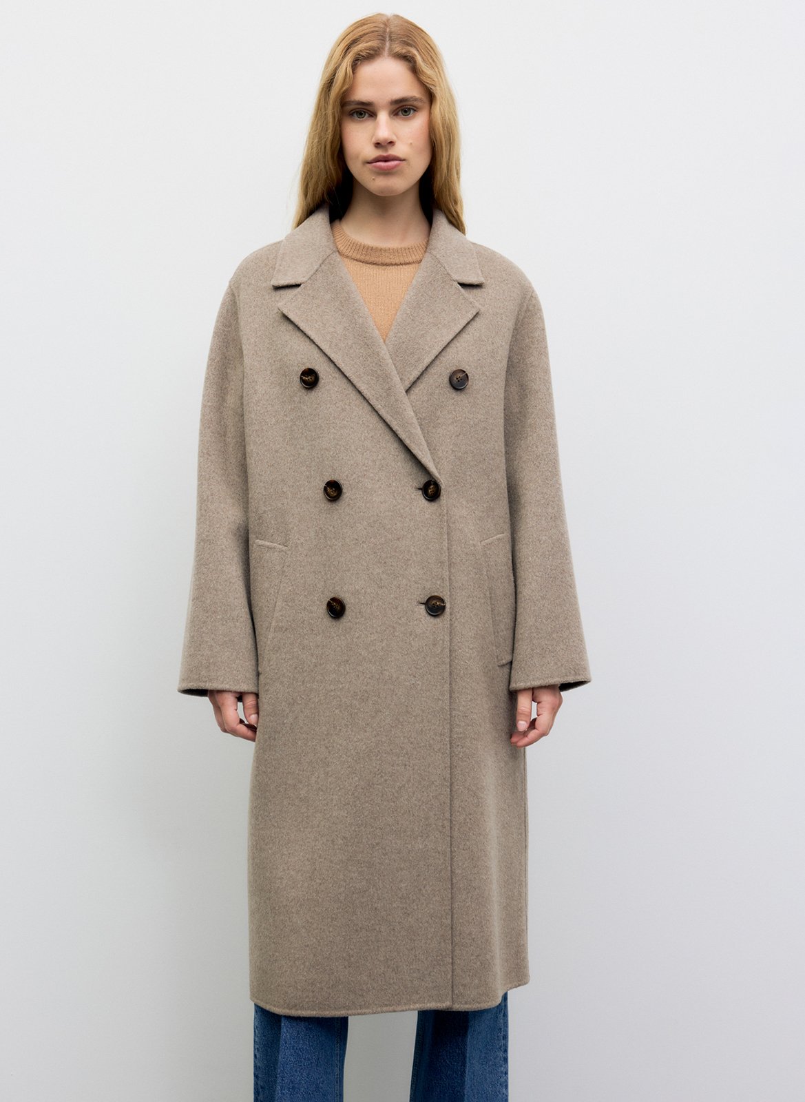 Manteau long droit col tailleur en laine mélangée GERARD DAREL Marron