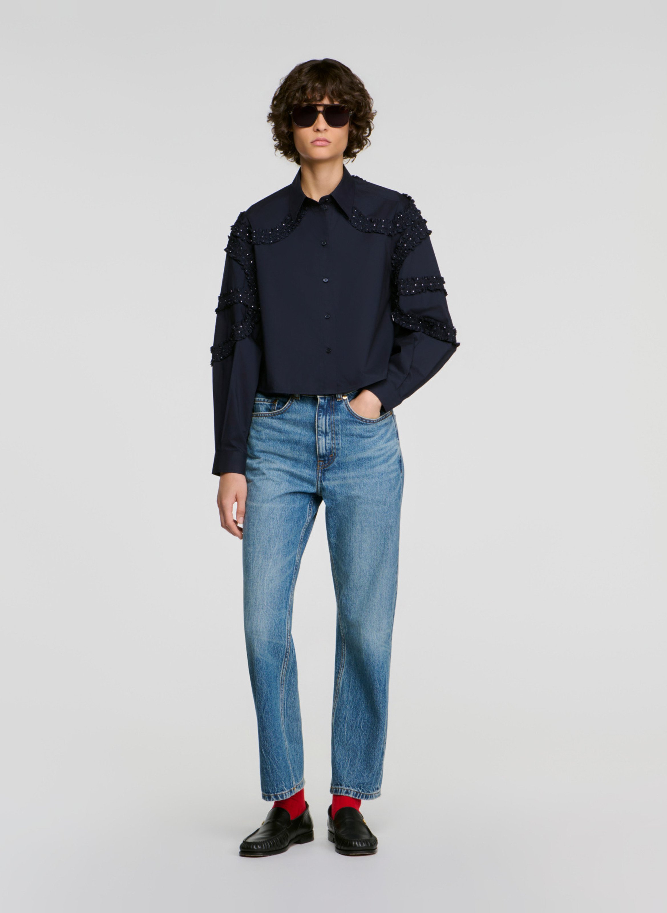 Rechte effen knoopblouse SANDRO Blauw