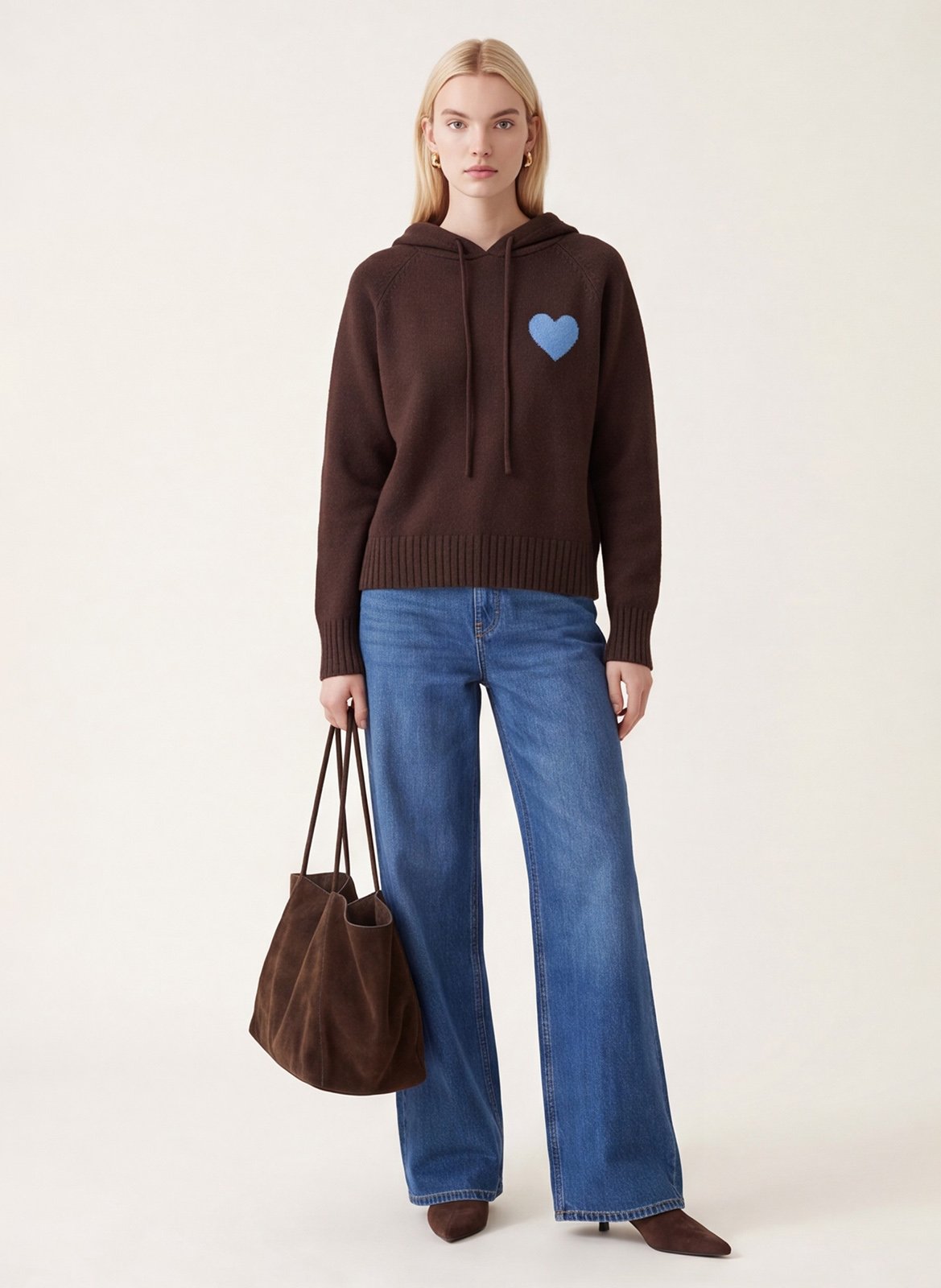 Pull à capuche droit en laine mélangée KOOKAI Marron
