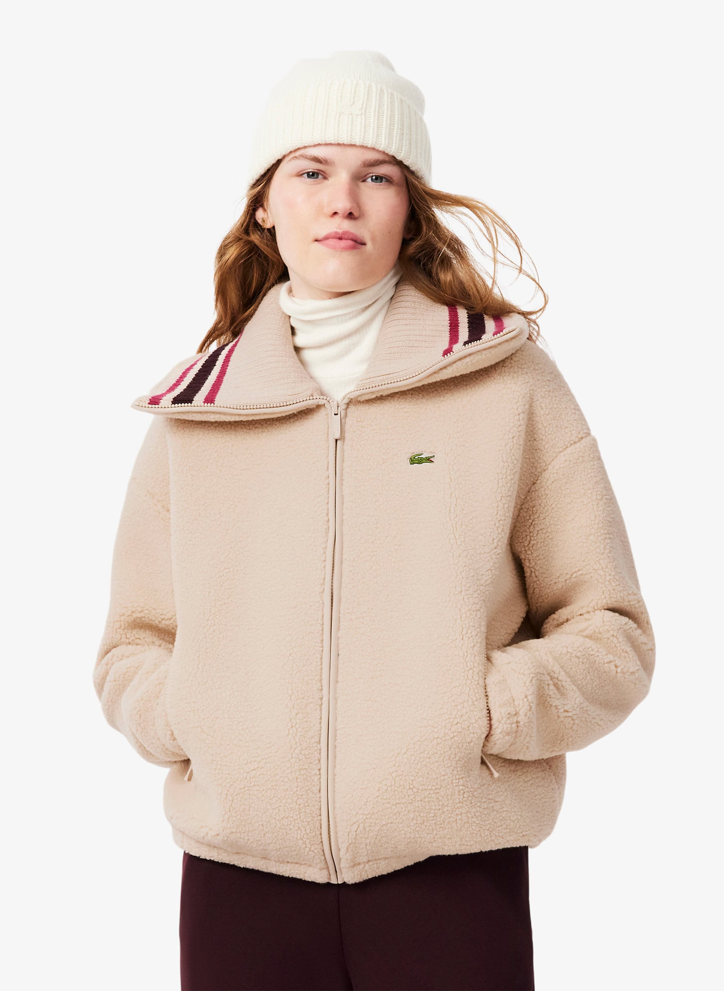 Sweat duveteux col camionneur LACOSTE Beige
