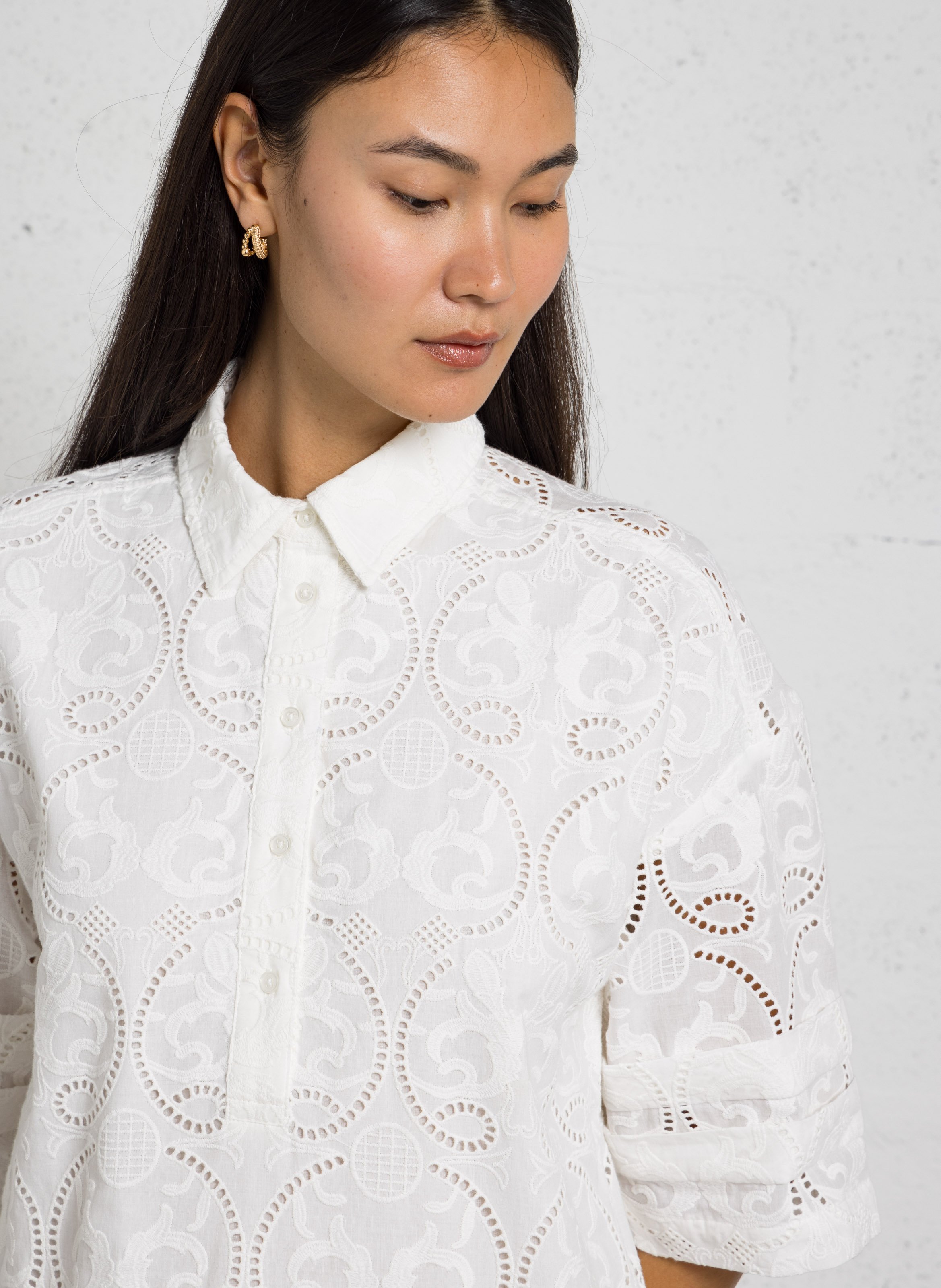 Robe courte droite à bordure en coton IKKS Blanc