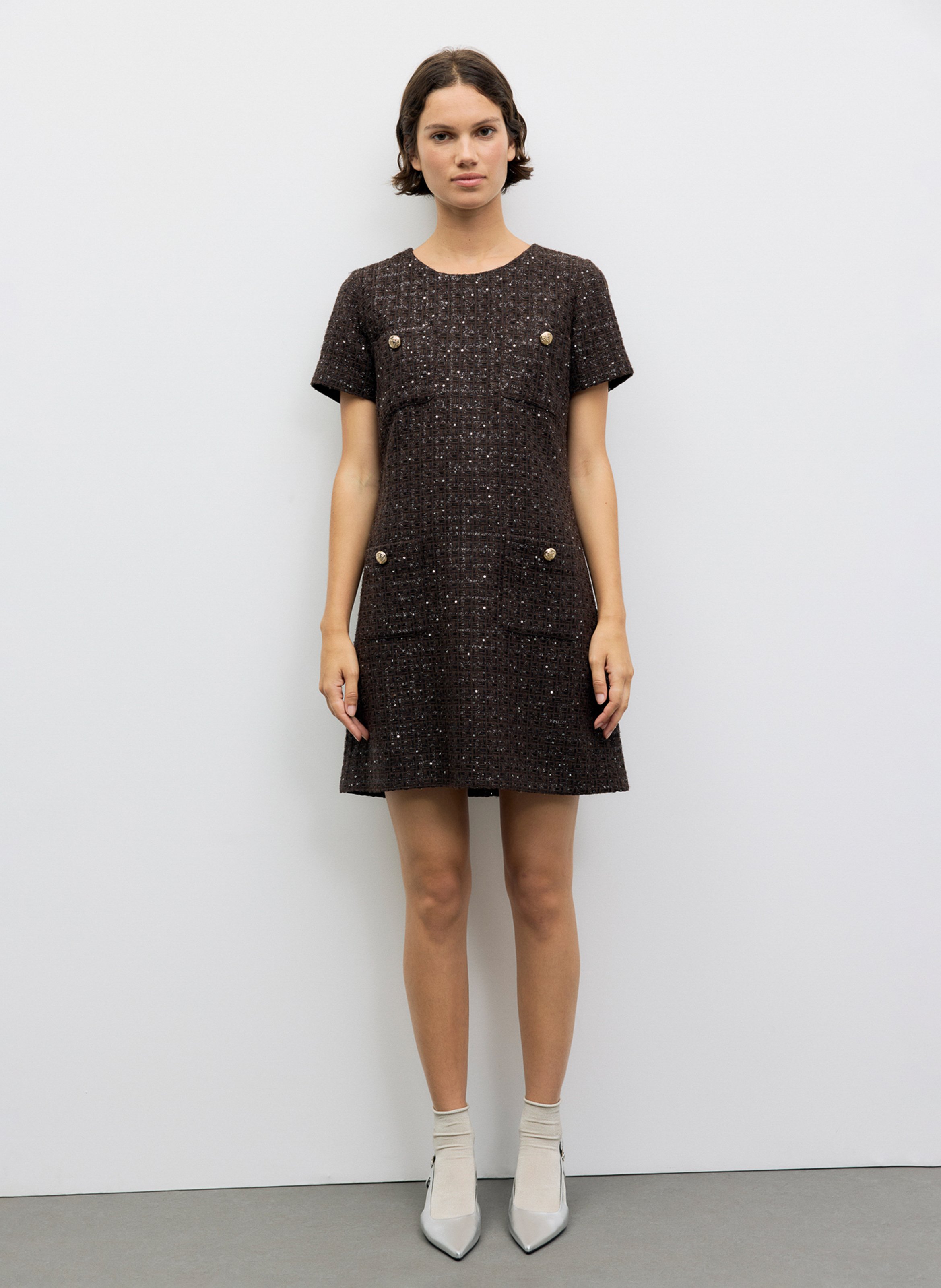 Kurzes Tweedkleid mit kurzen Ärmeln GERARD DAREL Braun