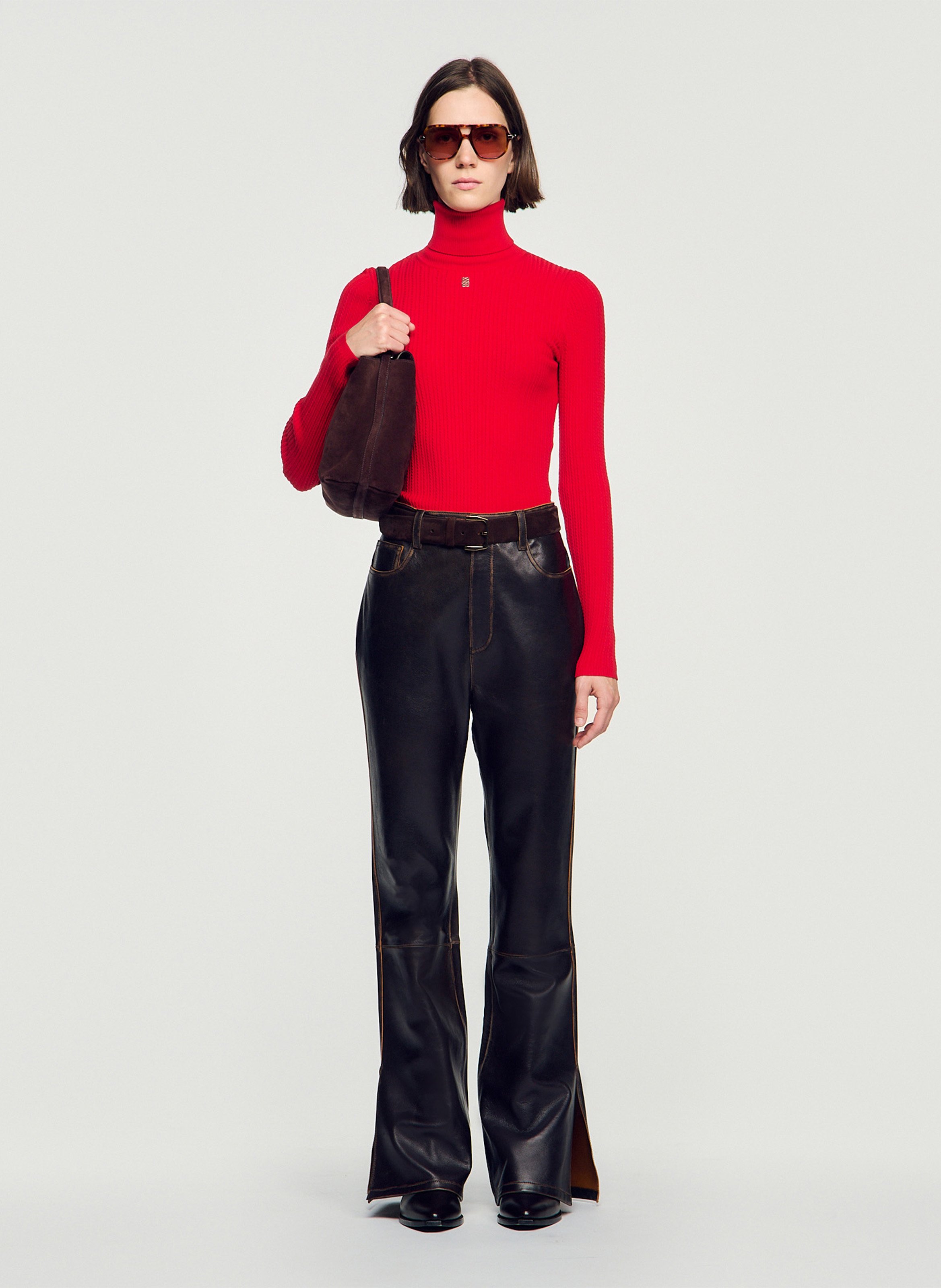 Pull droit col roulé SANDRO Rouge