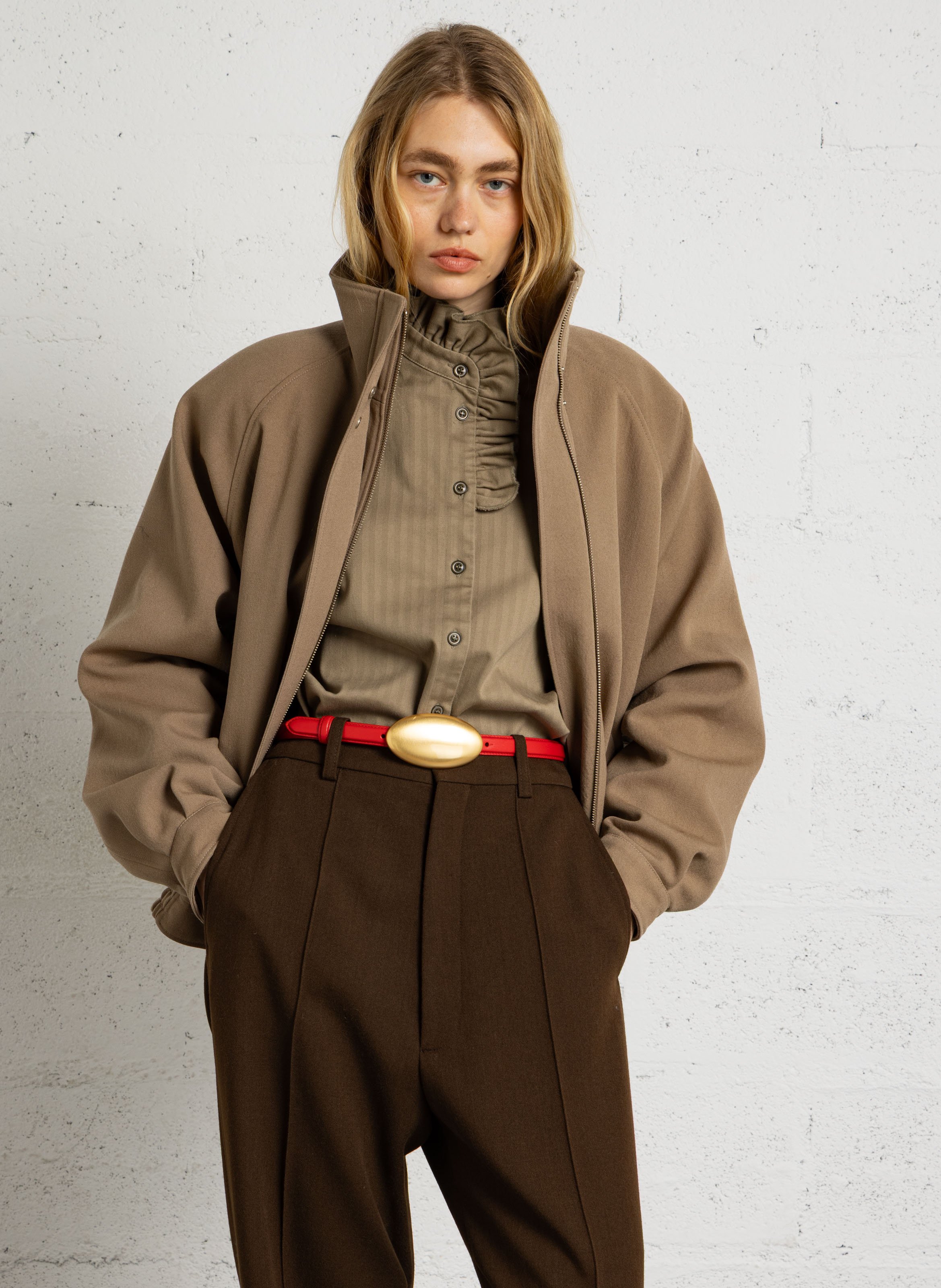 Veste oversize col montant en laine mélangée LAURENCE BRAS Beige