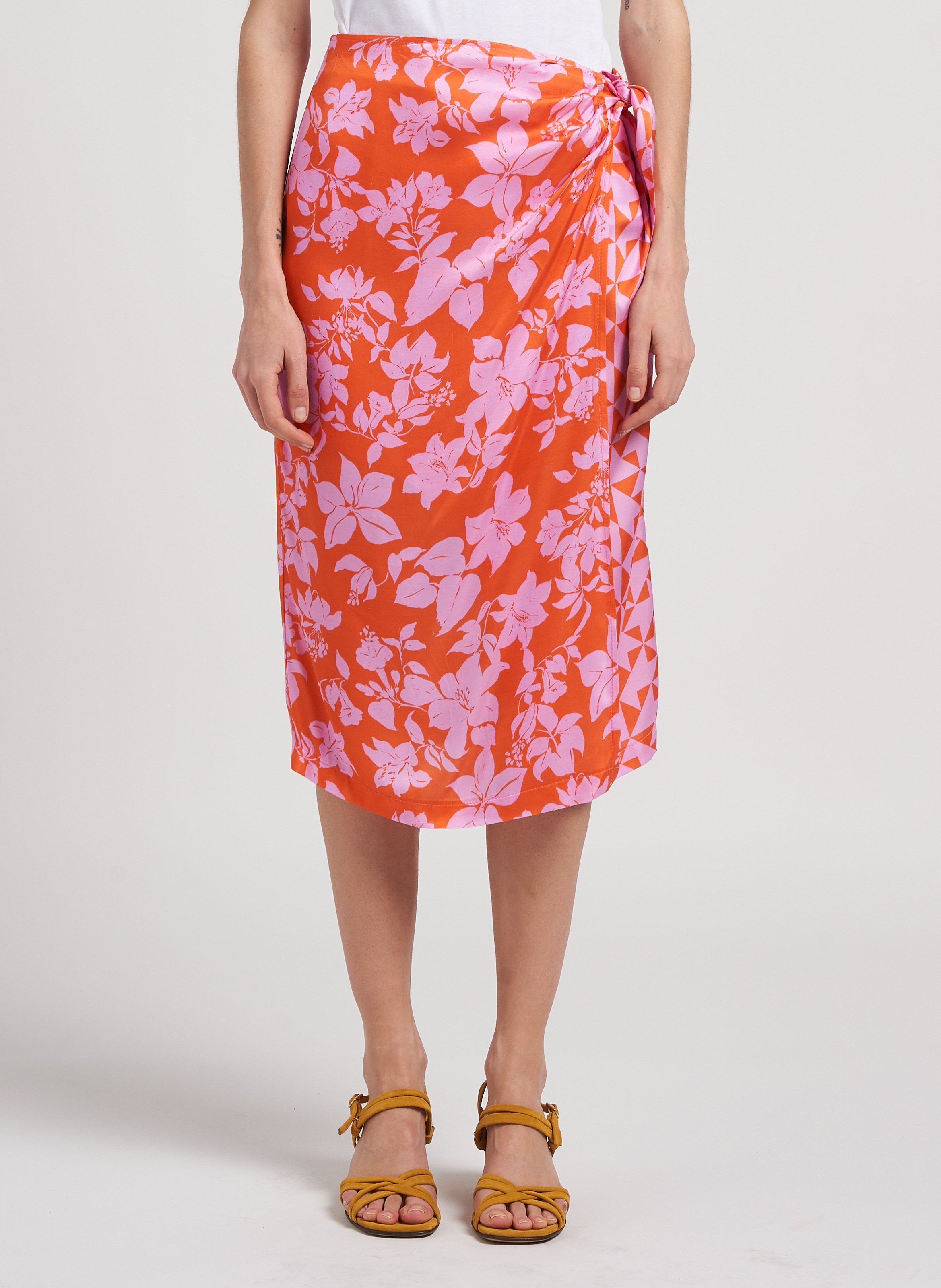 Bedruckter gerader Wickelrock LA PETITE FRANCAISE Orange