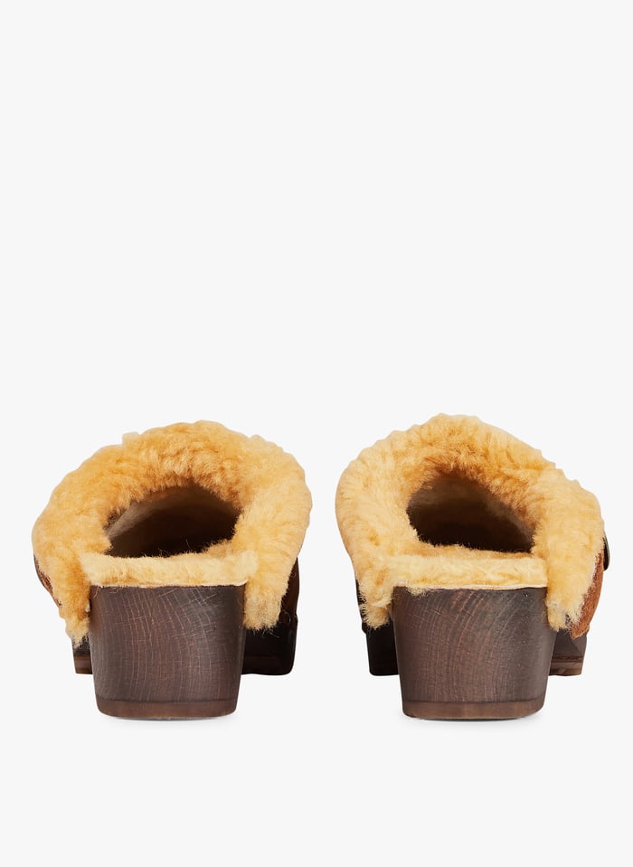 Brown Suede leather faux fur lined clogs