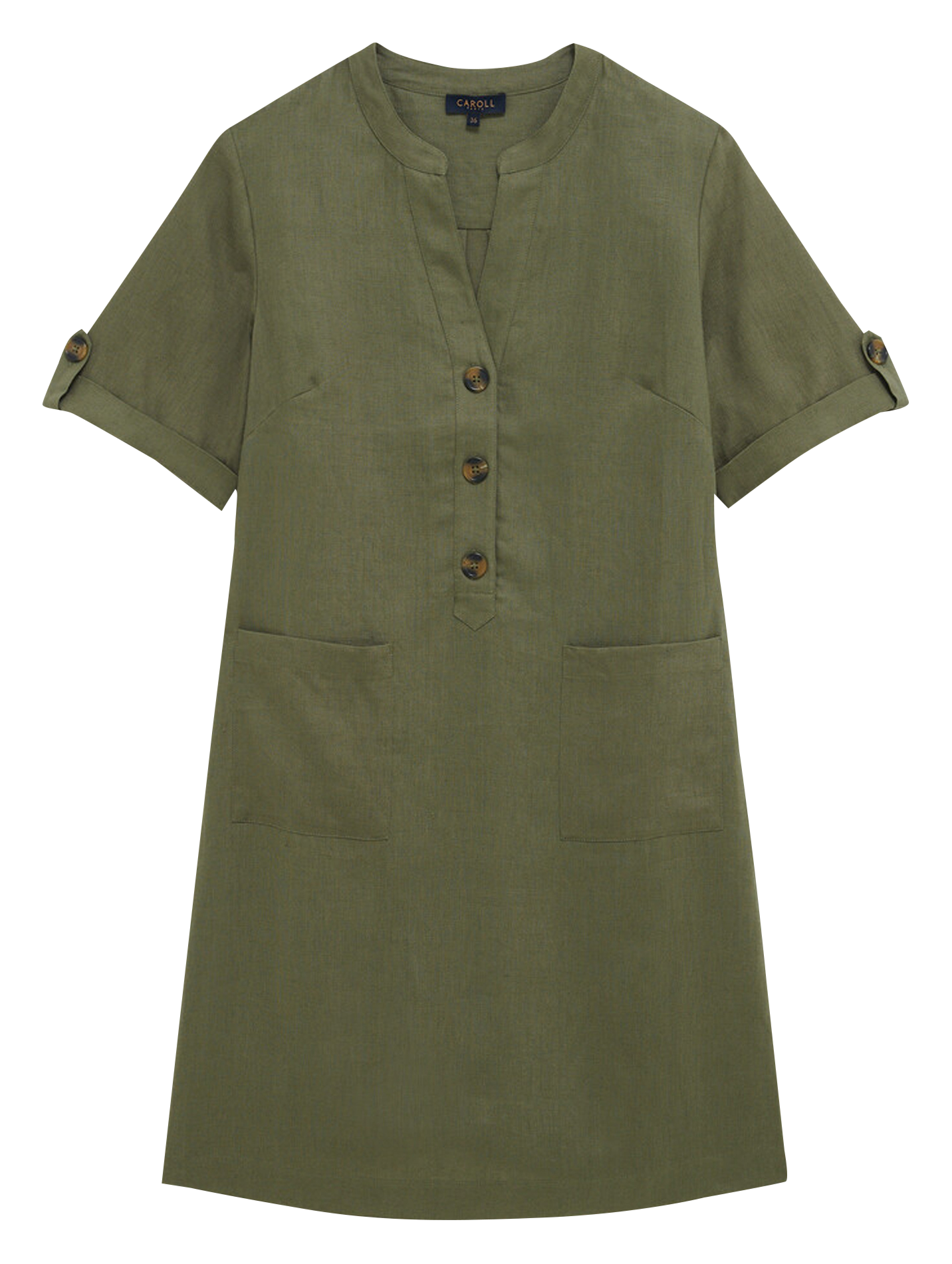 Robe courte col rond en lin 241r-Roude2 Kaki Caroll Femme