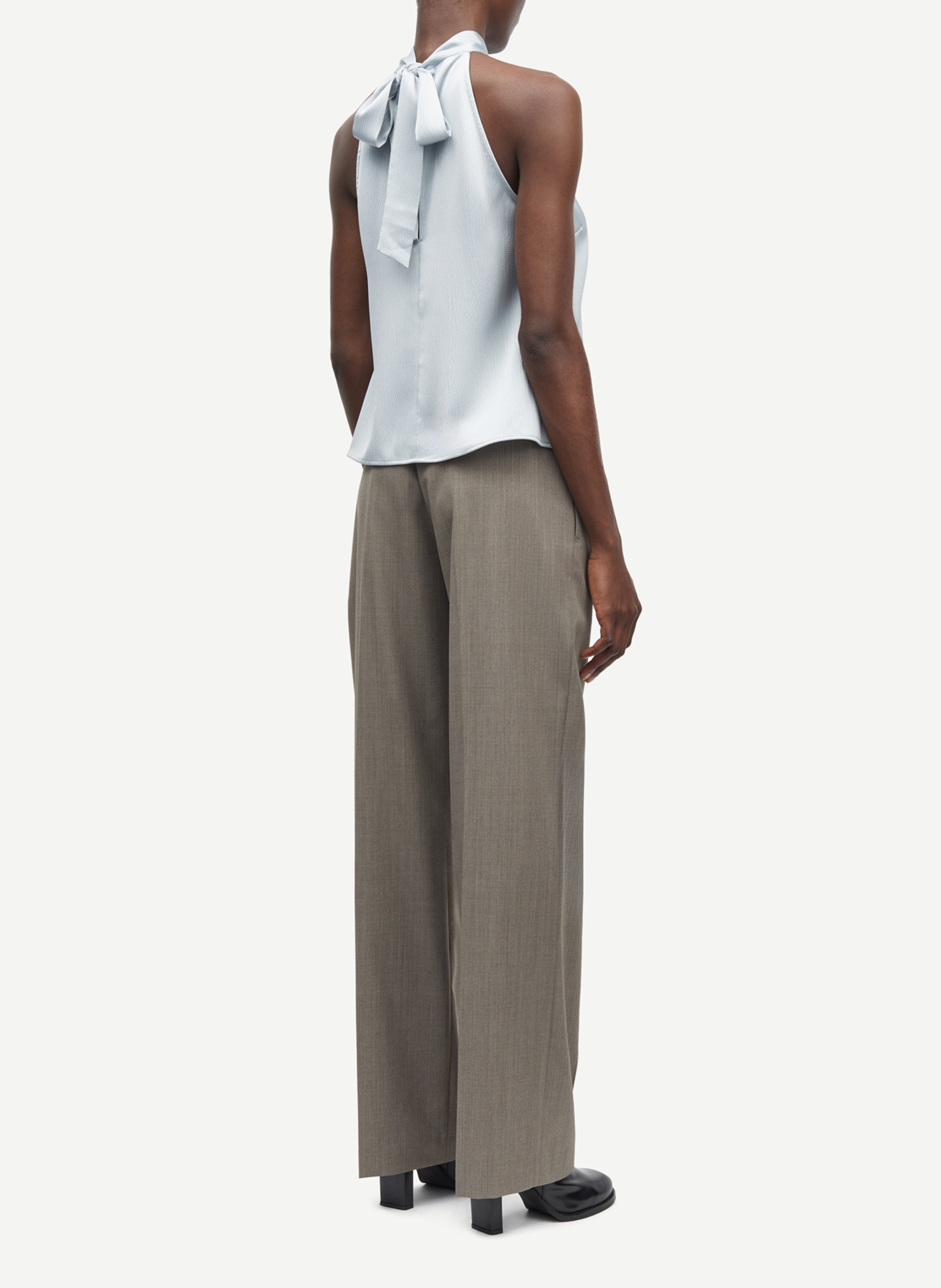 Pantalon droit en fibres recyclées mélangées Beige