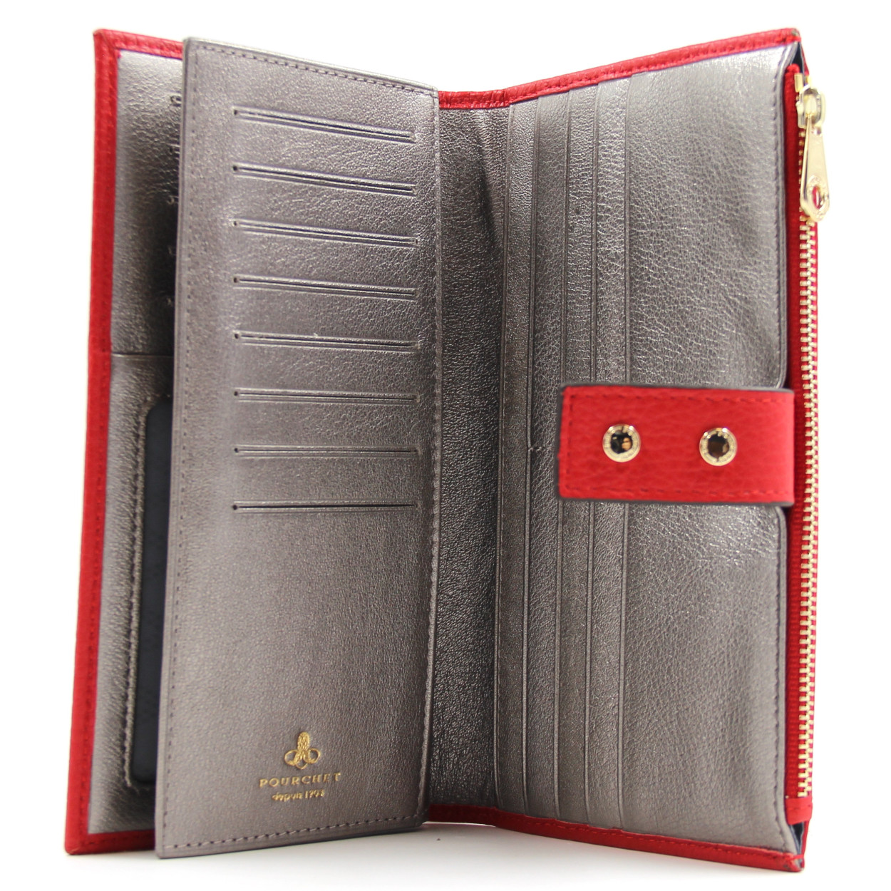 Leather multi-compartment wallet POURCHET Red